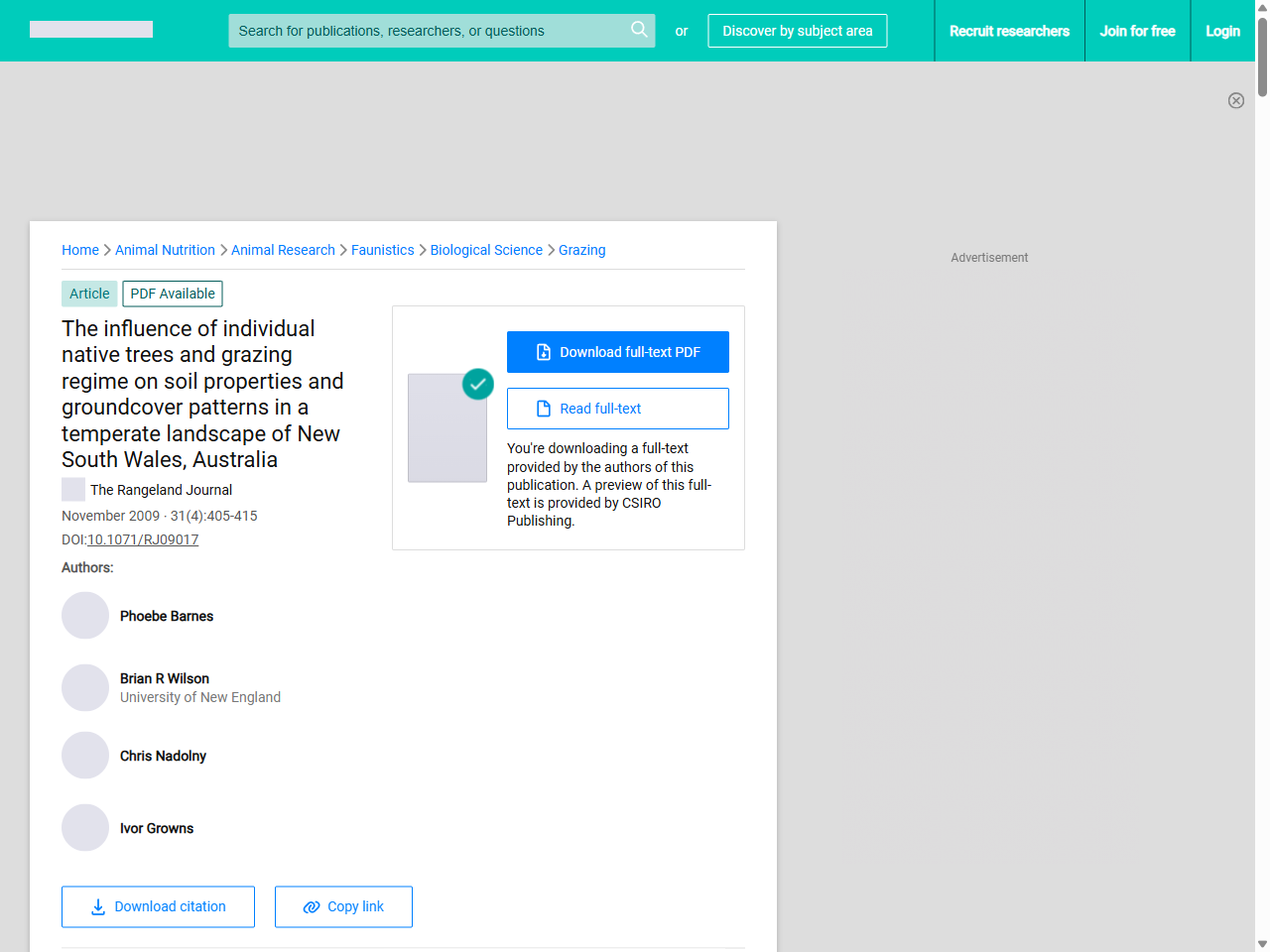 Preview of (PDF) The influence of individual native trees and grazing regime on soil properties and groundcover patterns in a temperate landscape of New South Wales, Australia - ResearchGate, accessed July 10, 2025,