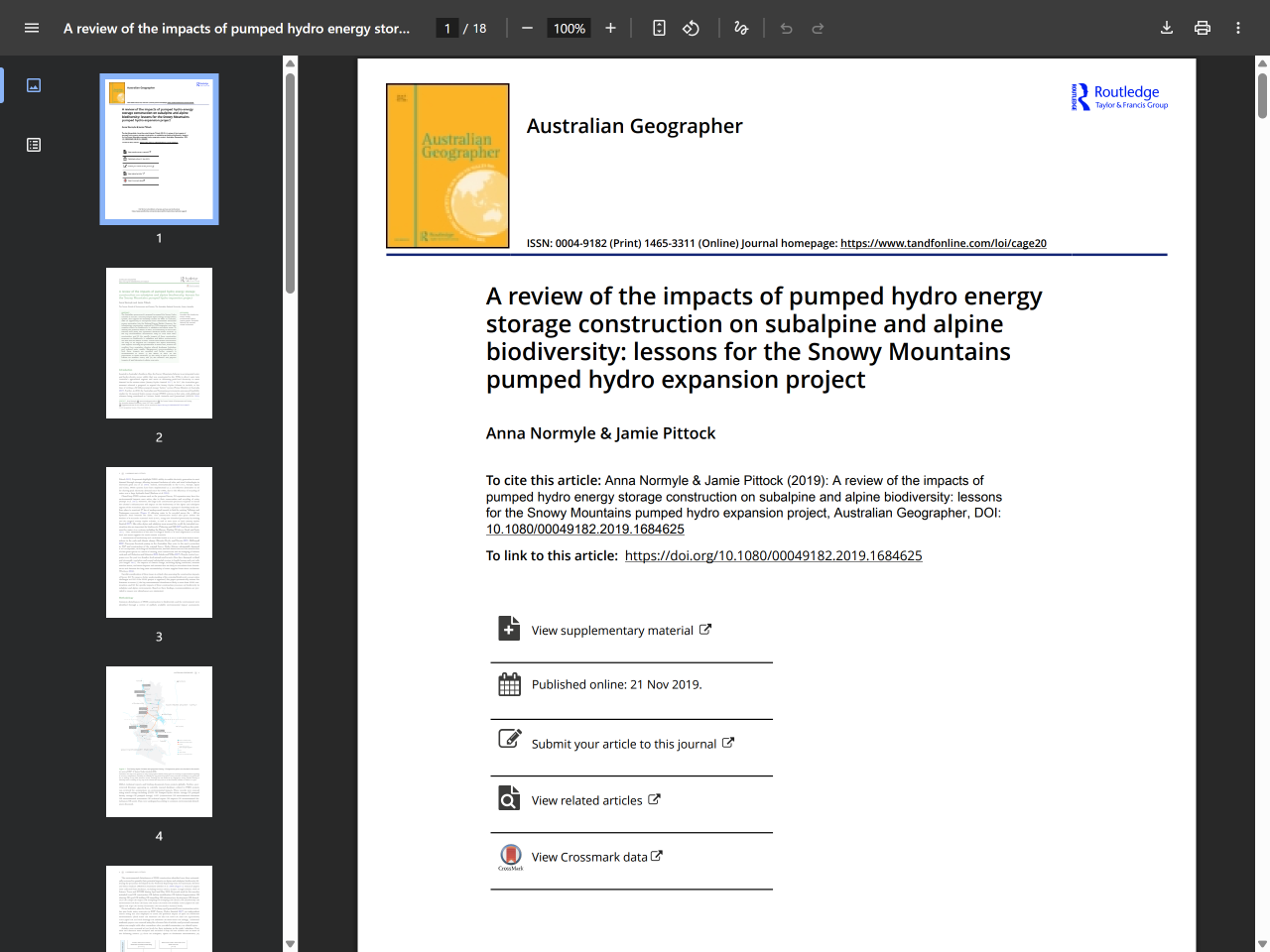 Preview of A review of the impacts of pumped hydro energy storage construction on subalpine and alpine biodiversity - ANU Open Research, accessed August 17, 2025,
