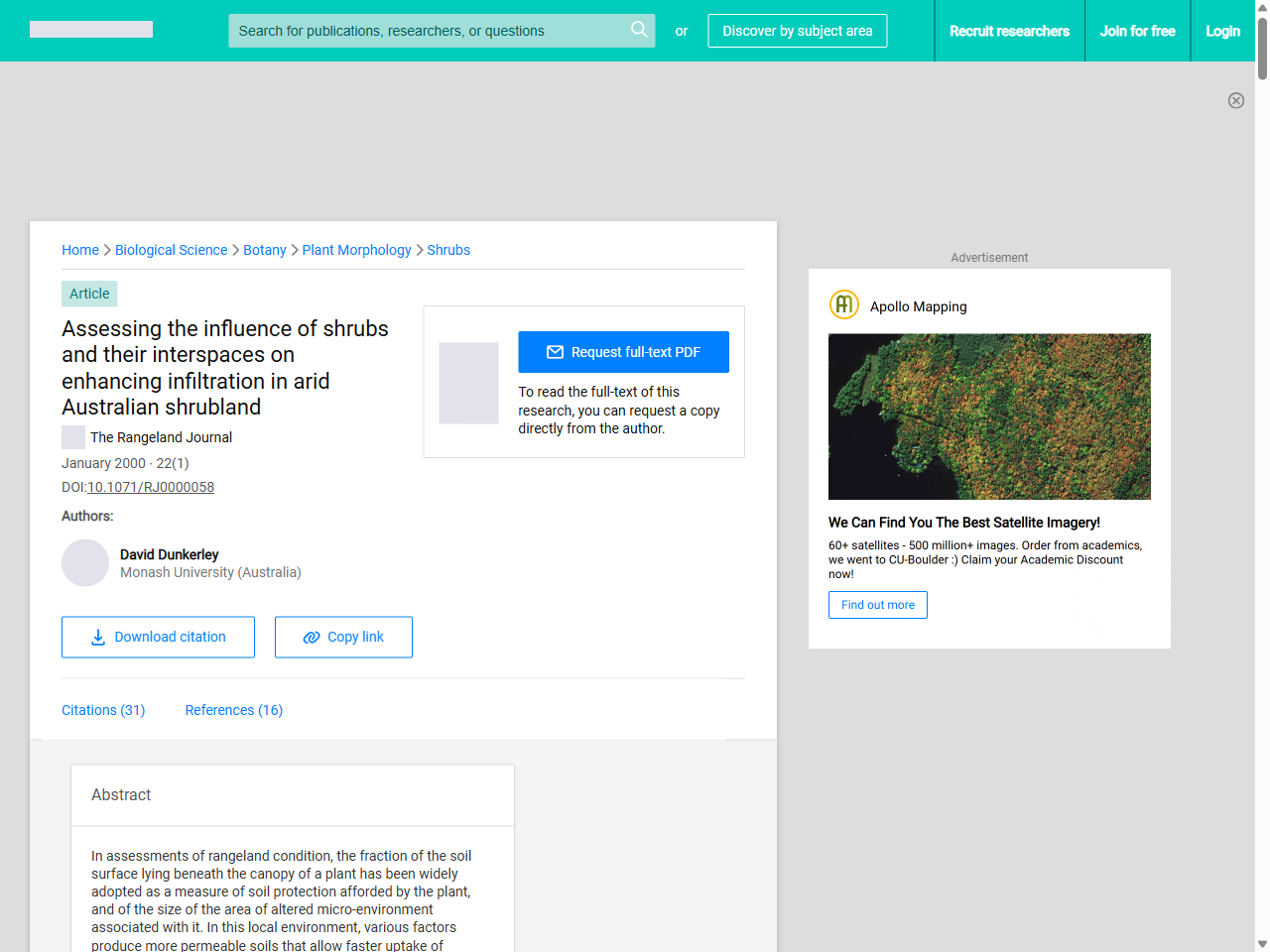 Preview of Assessing the influence of shrubs and their interspaces on enhancing infiltration in arid Australian shrubland | Request PDF - ResearchGate, accessed July 26, 2025