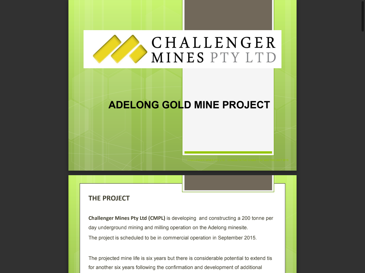 Preview of ADELONG GOLD MINE PROJECT - International Base Metals Limited, accessed July 13, 2025,