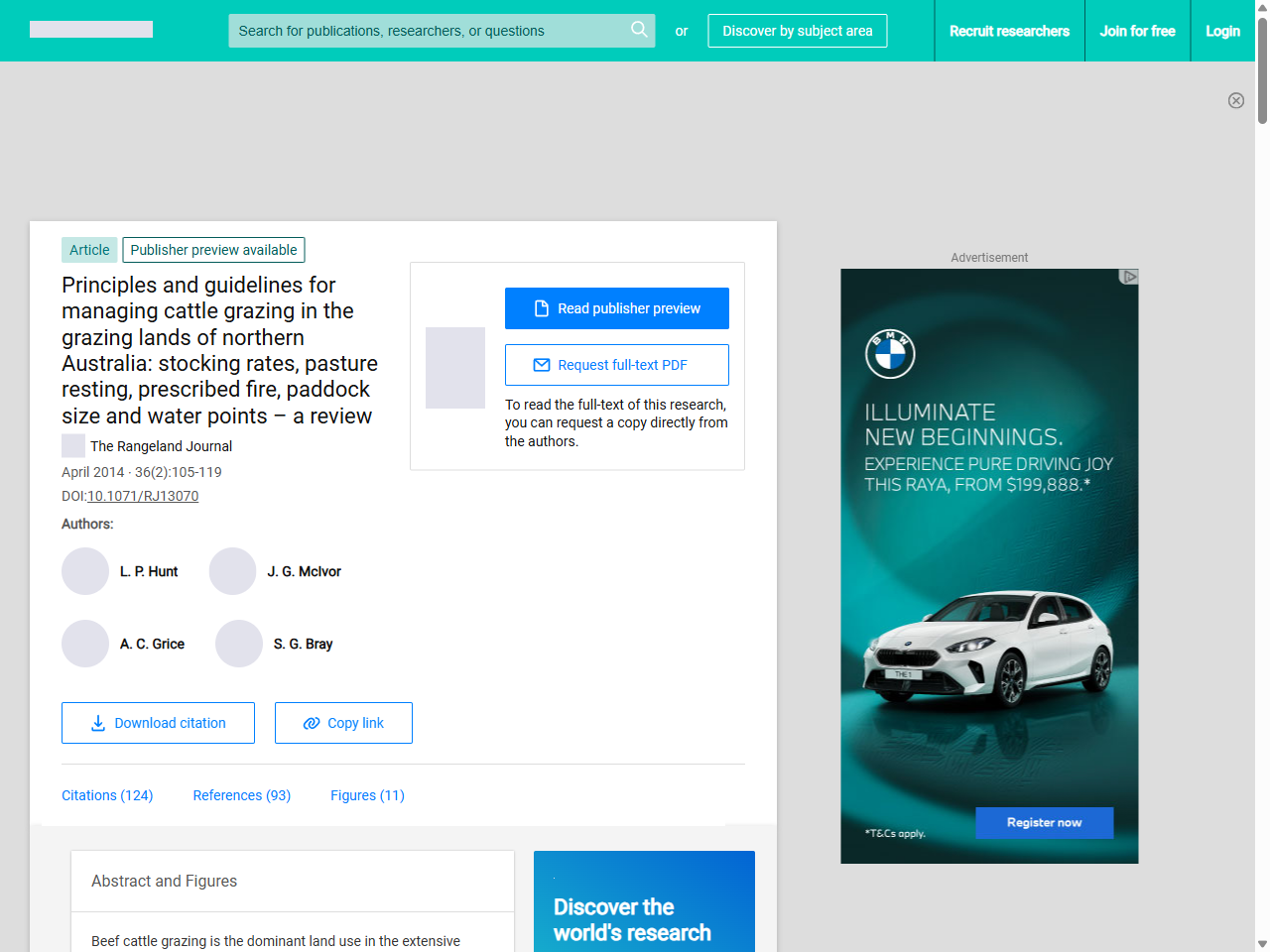 Preview of Pettit, C., & O'Reagain, P. (2014). Principles and guidelines for managing cattle grazing in the grazing lands of northern Australia: stocking rates, pasture resting, prescribed fire, paddock size and water points - a review. The Rangeland Journal, 36(4), 315-330.