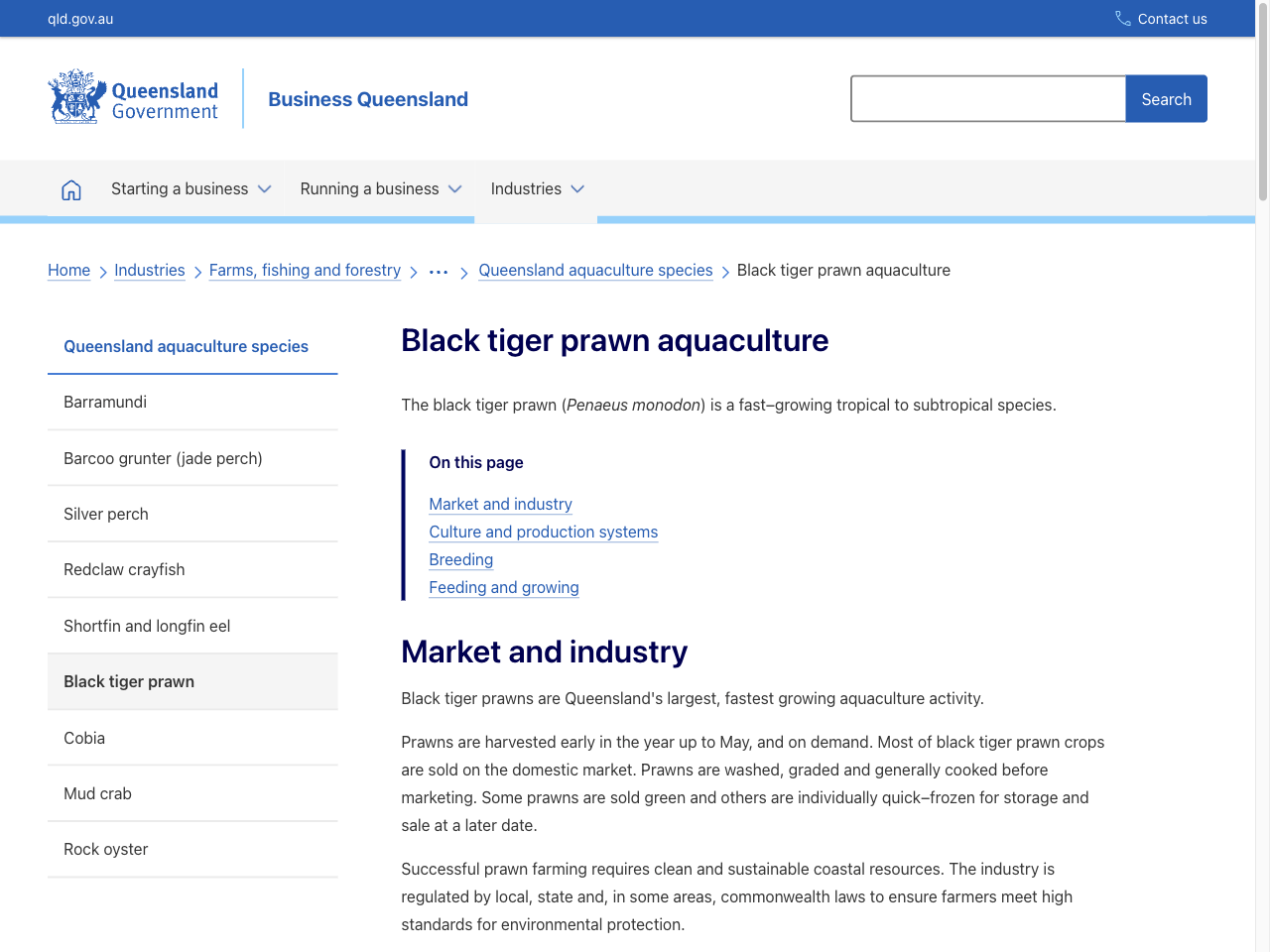 Preview of Black tiger prawn aquaculture | Business Queensland, accessed August 1, 2025
