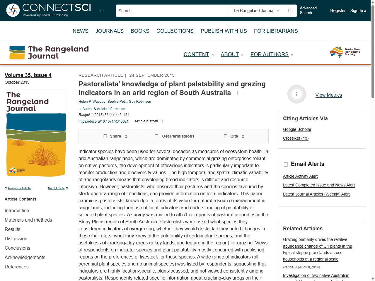 Preview of Pastoralists' knowledge of plant palatability and grazing indicators in an arid region of South Australia - CSIRO PUBLISHING | The Rangeland Journal, accessed July 27, 2025