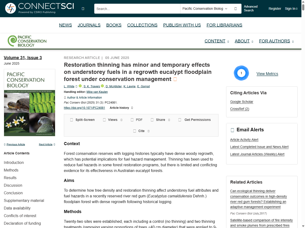Preview of Restoration thinning has minor and temporary effects on understorey fuels in a regrowth eucalypt floodplain forest under conservation management - CSIRO Publishing
