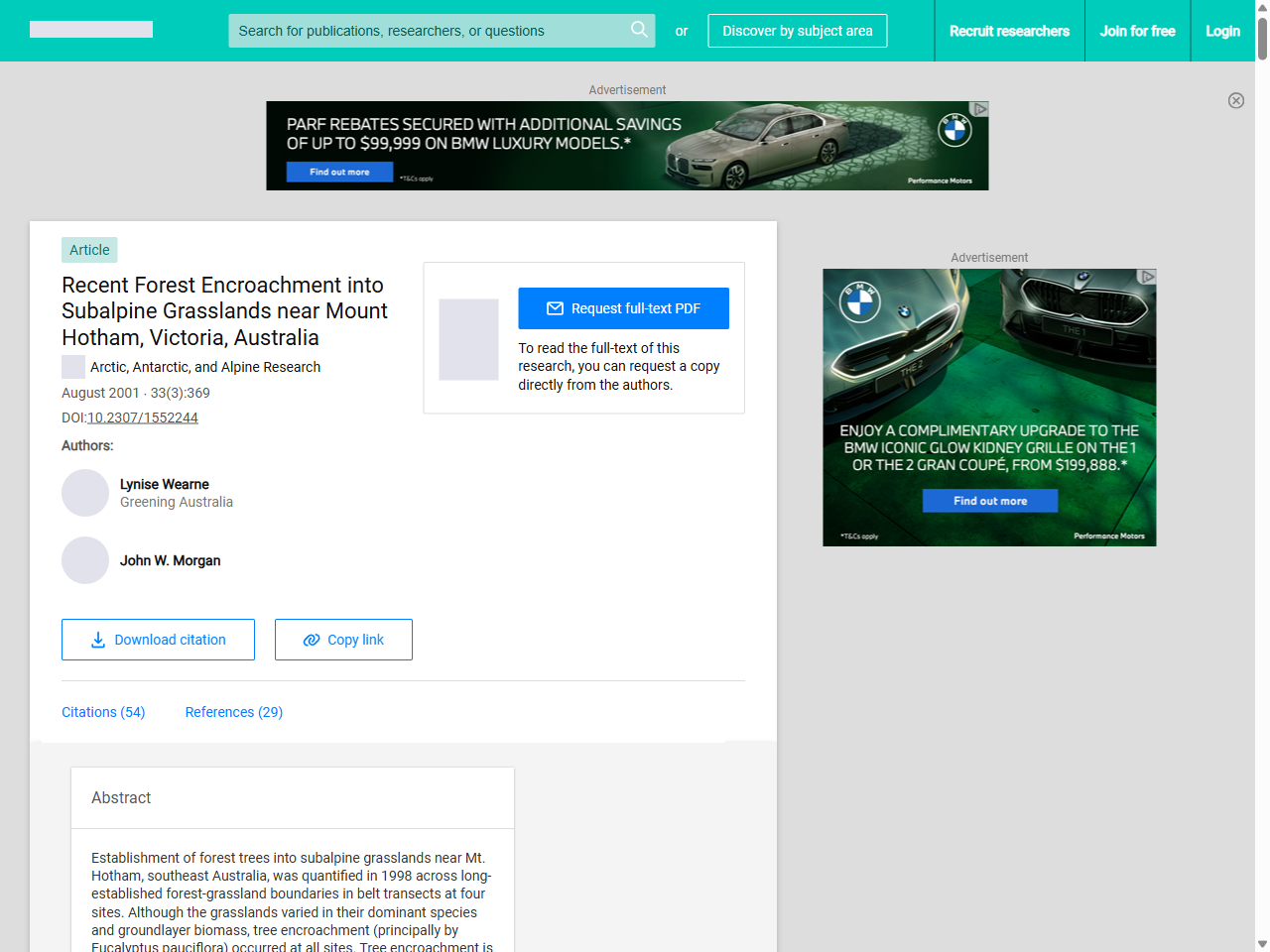 Preview of Recent Forest Encroachment into Subalpine Grasslands near Mount Hotham, Victoria, Australia | Request PDF - ResearchGate