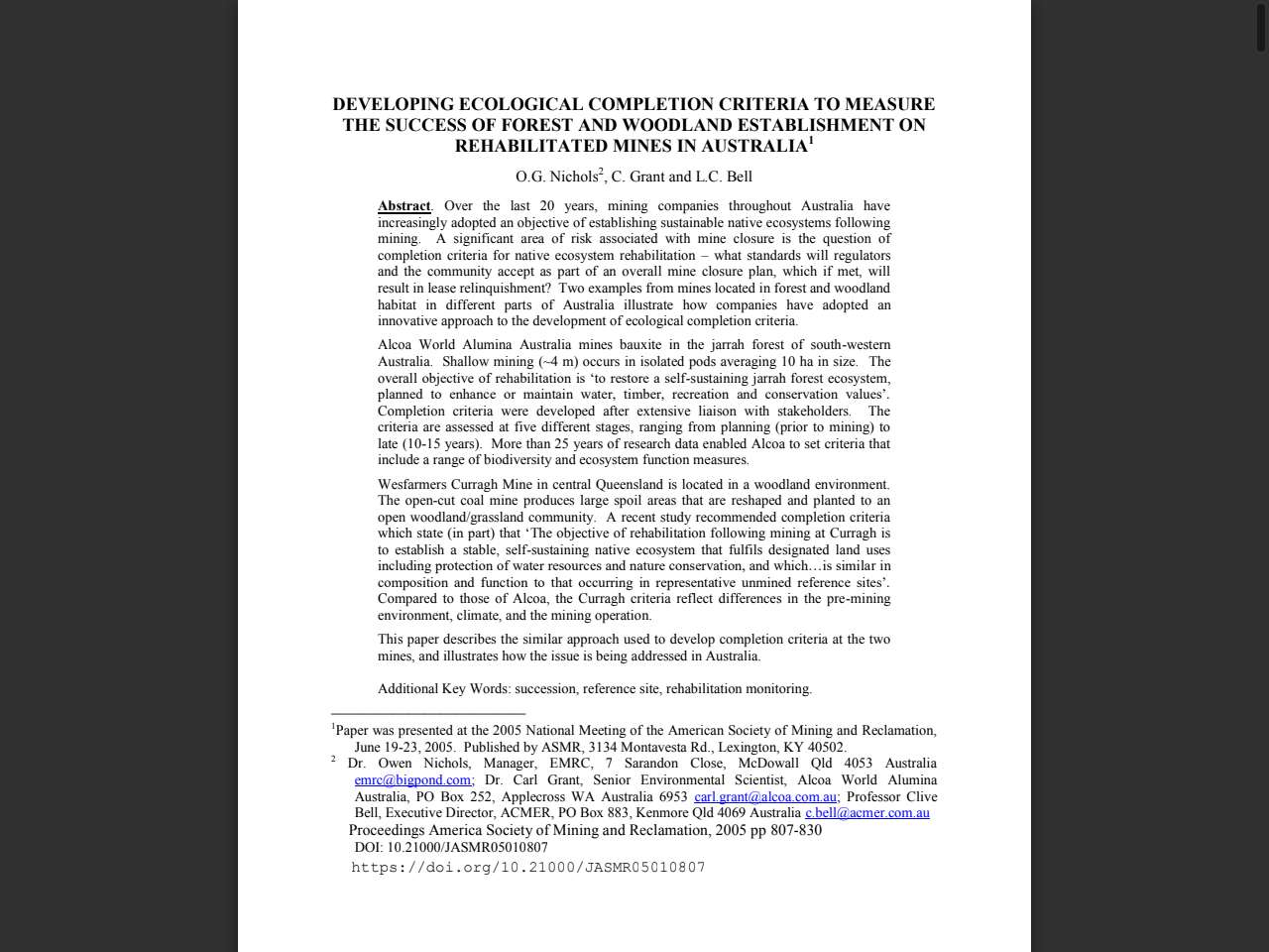 Preview of Alcoa's Current Approach to Rehabilitation, Monitoring and Area Certification - NET