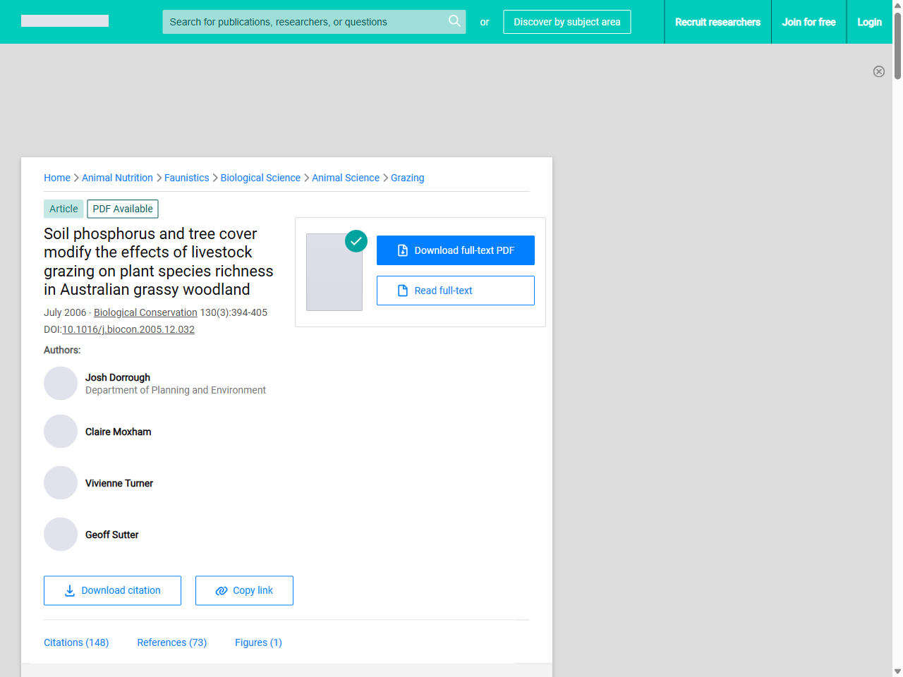 Preview of Soil phosphorus and tree cover modify the effects of livestock grazing on plant species richness in Australian grassy woodland - ResearchGate, accessed August 11, 2025