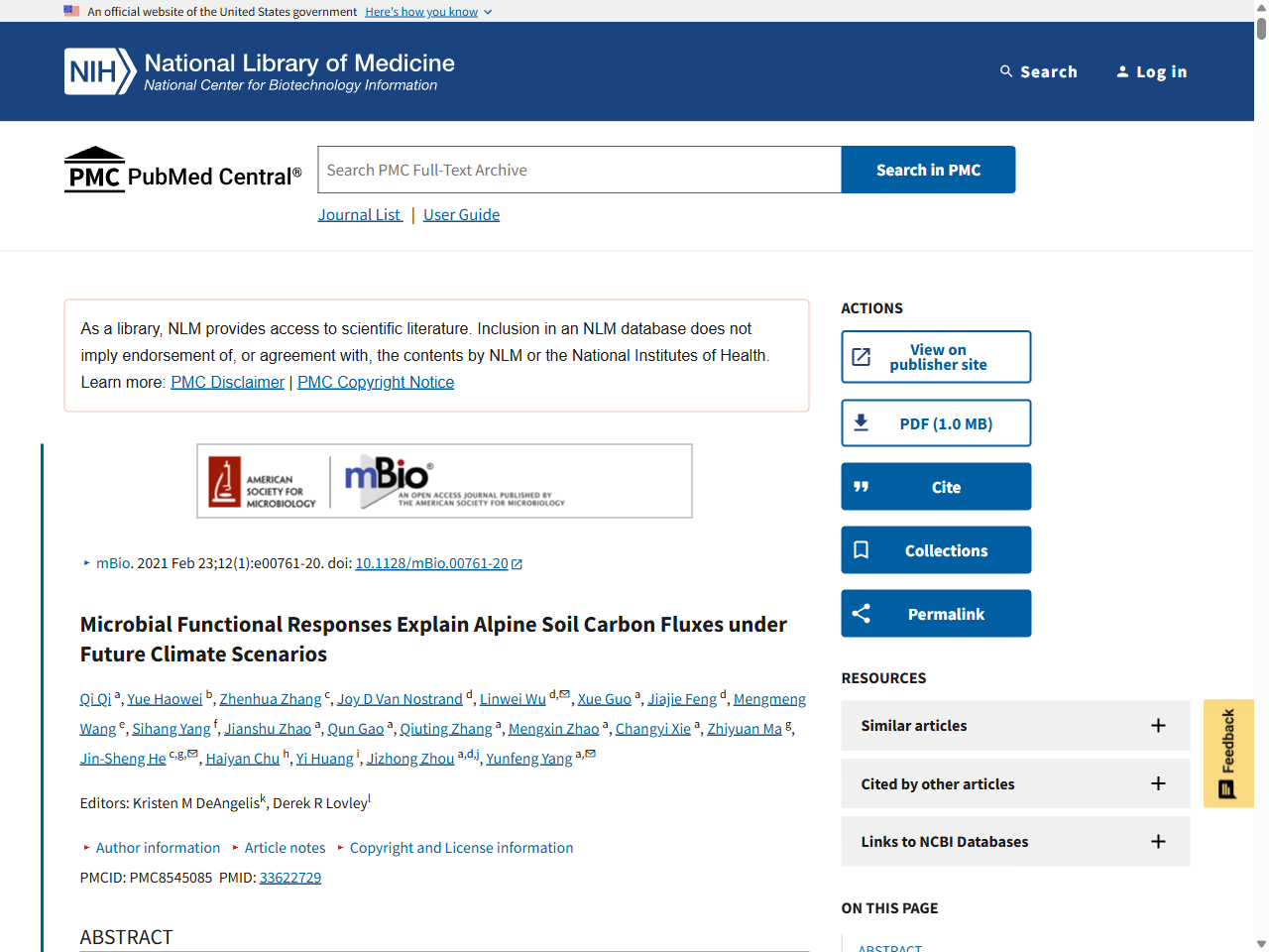 Preview of Microbial Functional Responses Explain Alpine Soil Carbon Fluxes under Future Climate Scenarios - PMC - PubMed Central, accessed August 28, 2025,