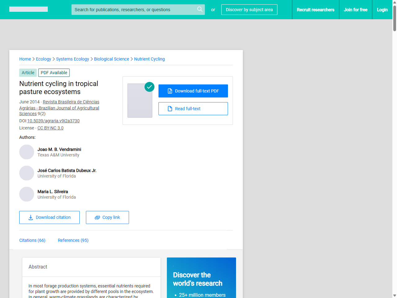 Preview of (PDF) Nutrient cycling in tropical pasture ecosystems - ResearchGate, accessed July 18, 2025, 