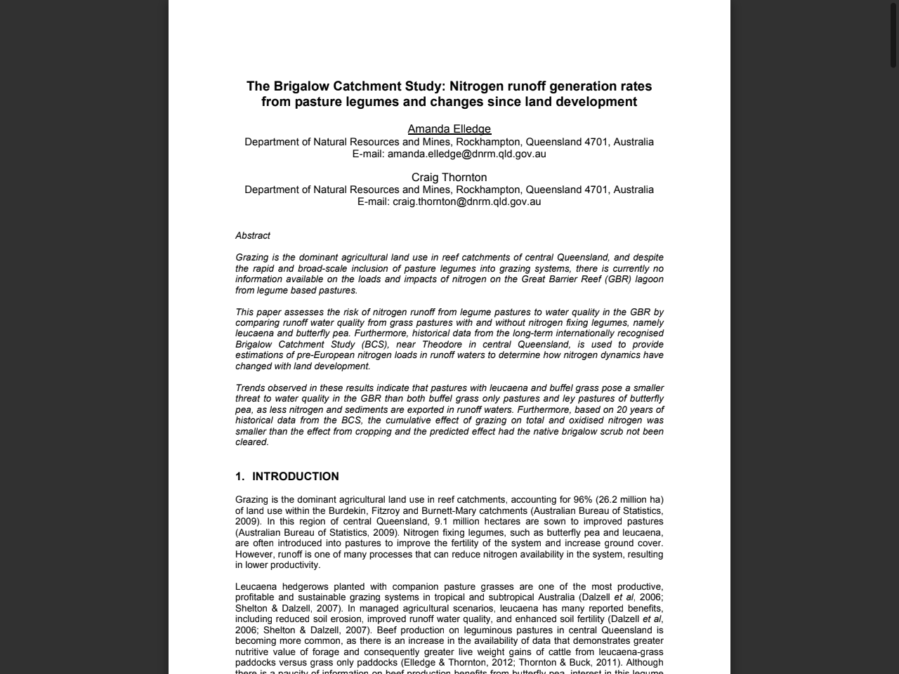 Preview of Nitrogen Runoff Generation Rates from Pasture Legumes and Changes Since Land Development - The Brigalow Catchment Study