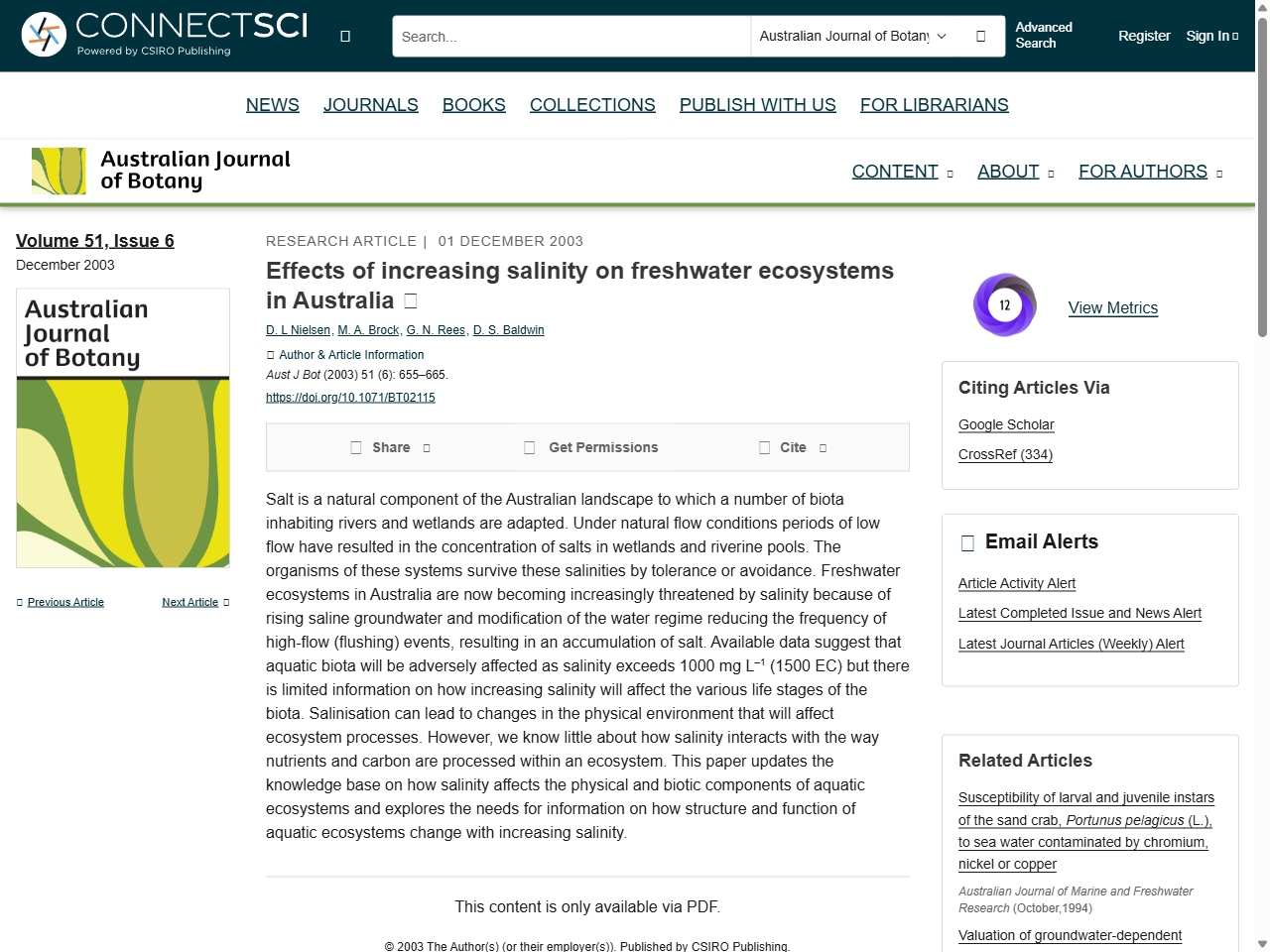 Preview of Effects of increasing salinity on freshwater ecosystems in Australia - CSIRO Publishing, accessed August 28, 2025, 