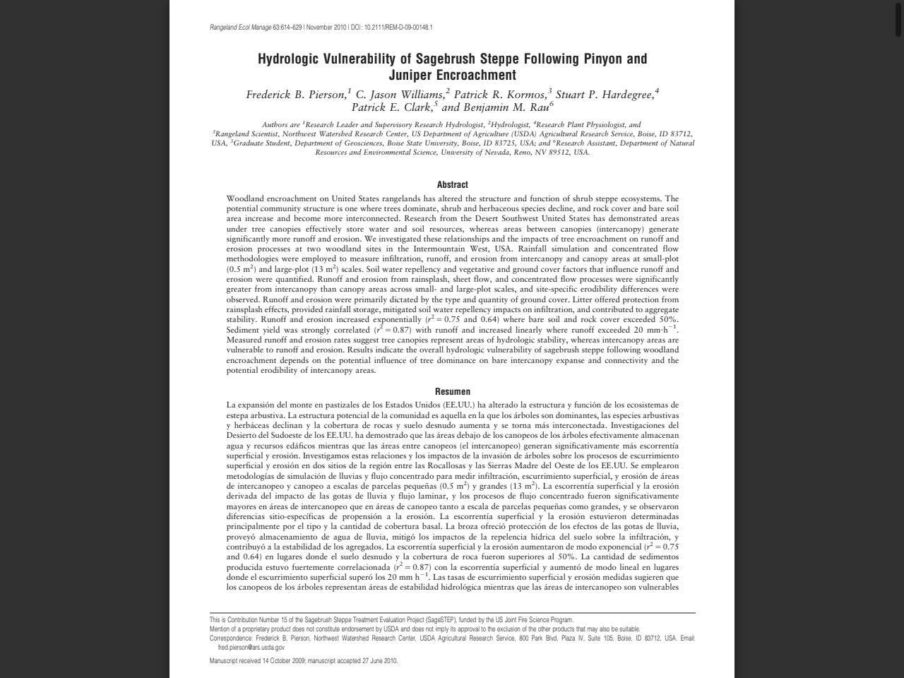 Preview of Hydrologic Vulnerability of Sagebrush Steppe Following Pinyon and Juniper Encroachment - Southwest Watershed Research Center: Tucson, AZ, accessed July 13, 2025