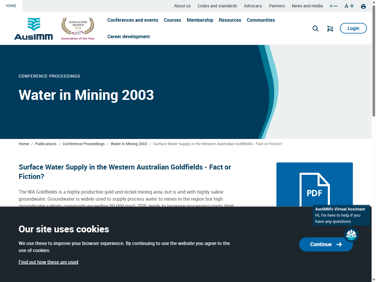 Preview of Surface Water Supply in the Western Australian Goldfields - Fact or Fiction? - AusIMM