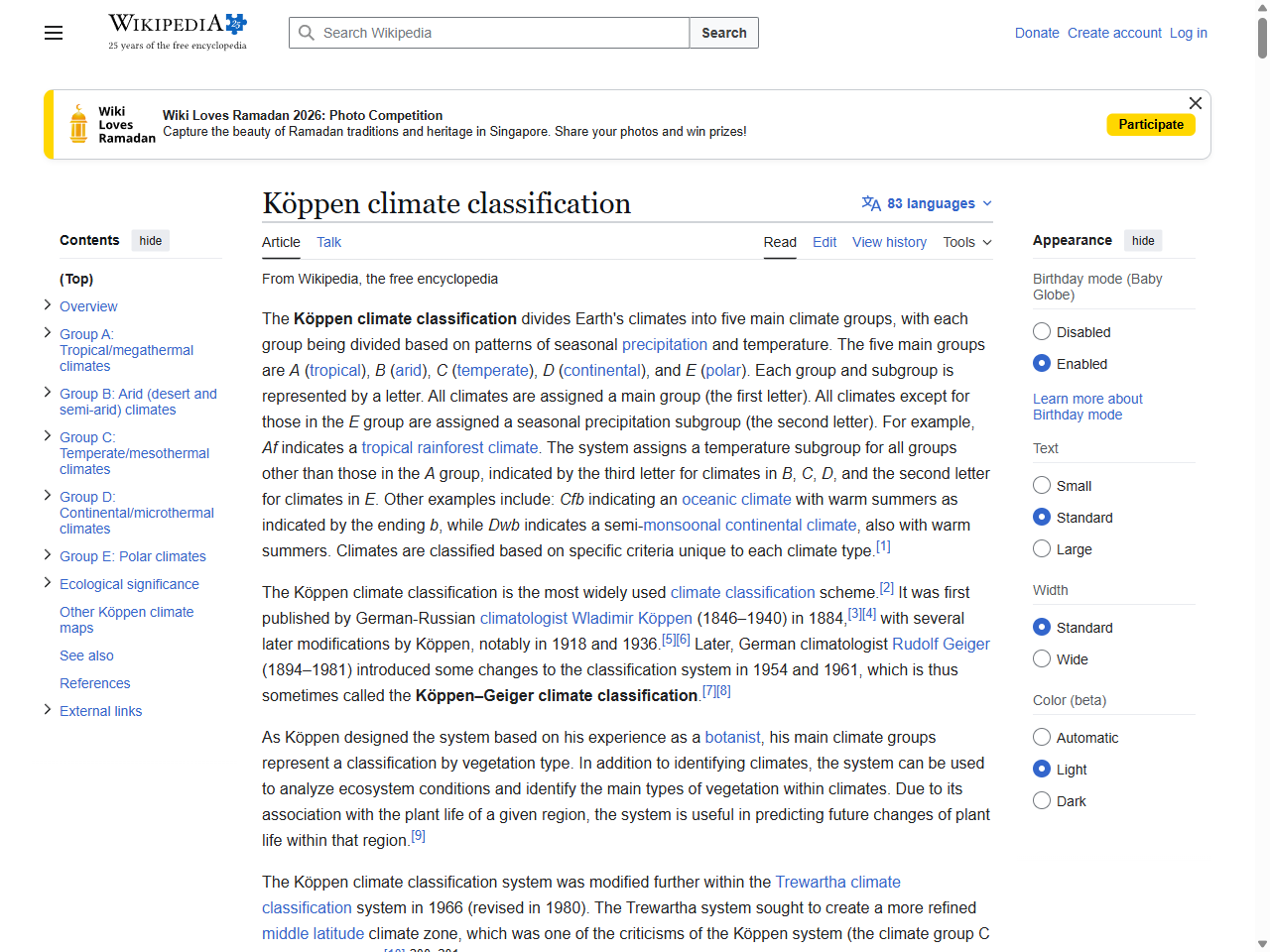 Preview of Köppen climate classification - Wikipedia, accessed July 24, 2025