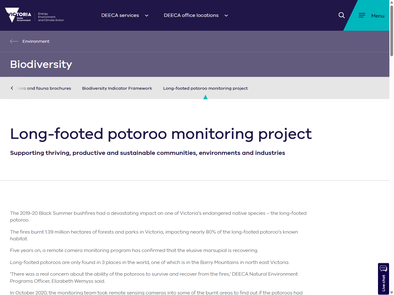 Preview of Long-footed potoroo monitoring project - Environment