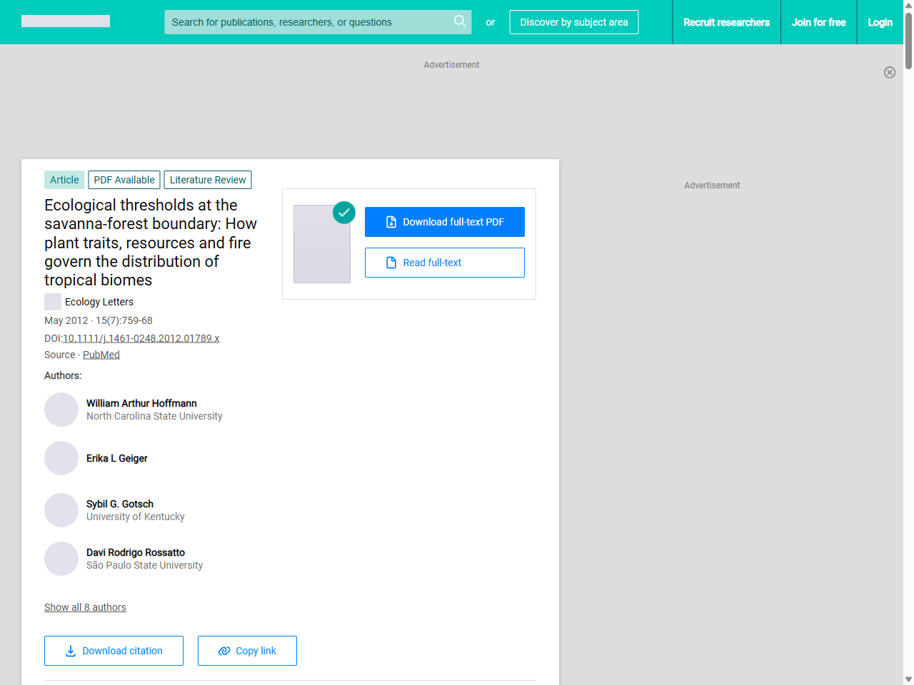 Preview of (PDF) Ecological thresholds at the savanna-forest boundary: How plant traits, resources and fire govern the distribution of tropical biomes - ResearchGate, accessed May 14, 2025, 