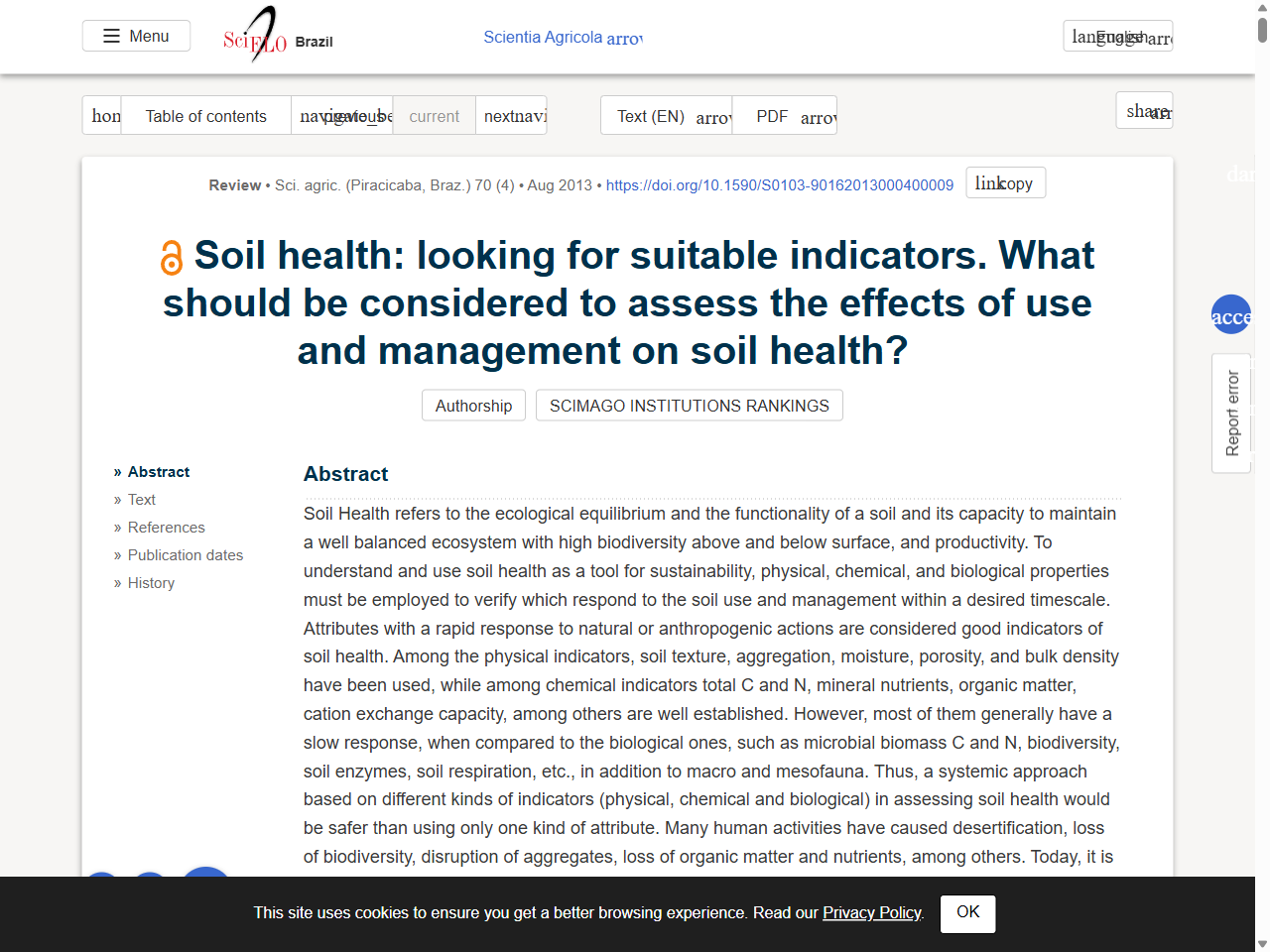 Preview of Soil health: looking for suitable indicators. What should be considered to assess the effects of use and management on soil health? - SciELO, accessed August 28, 2025,