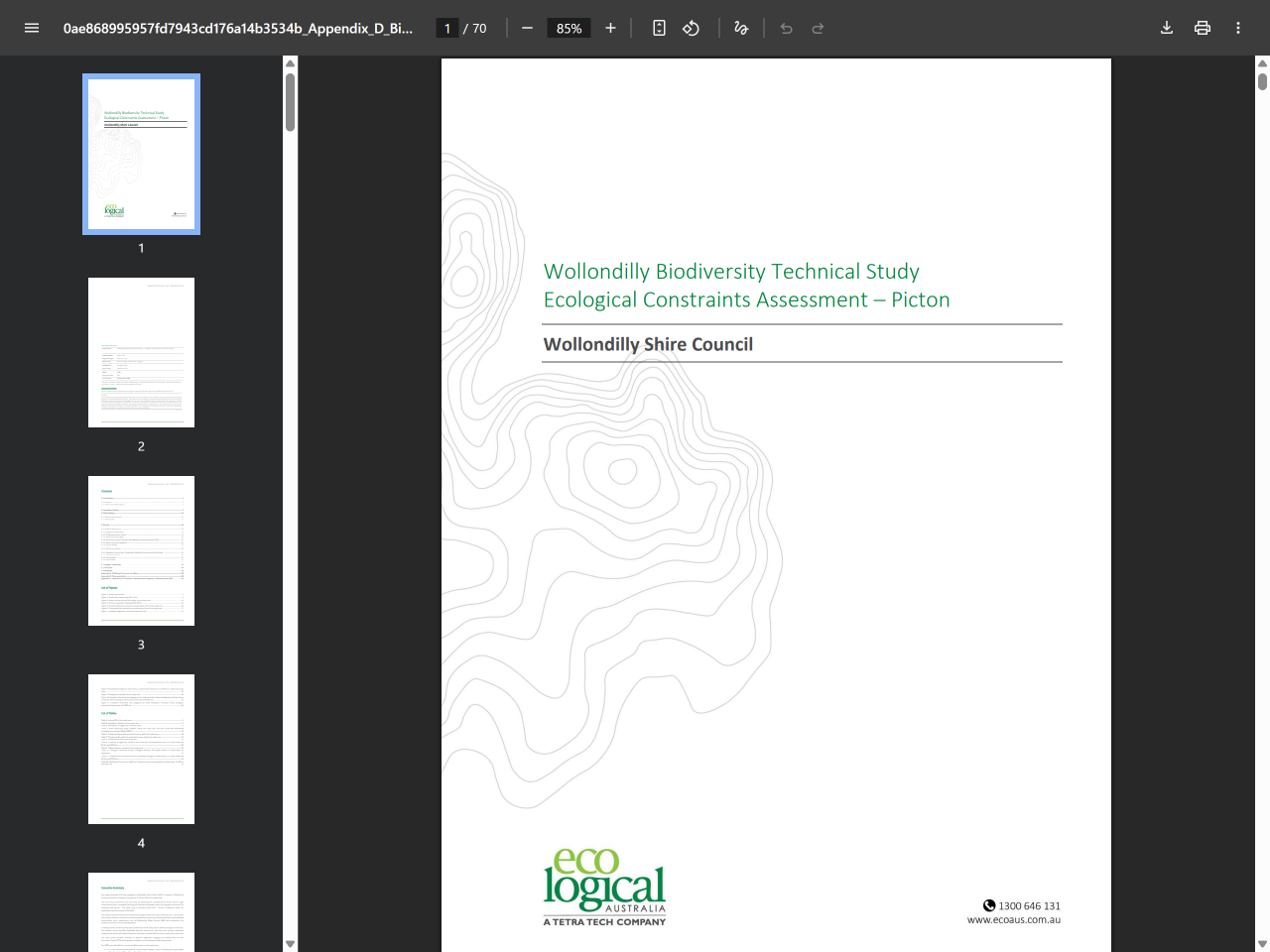 Preview of Wollondilly Shire Council - Appendix G: Ecological Assessment Report