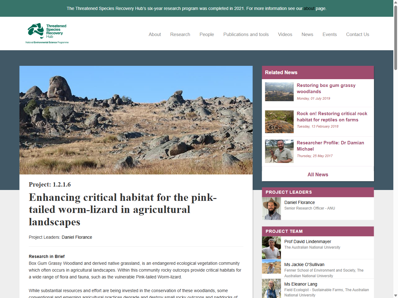 Preview of Enhancing critical habitat for the Pink-tailed Worm-lizard in agricultural landscapes, accessed August 9, 2025