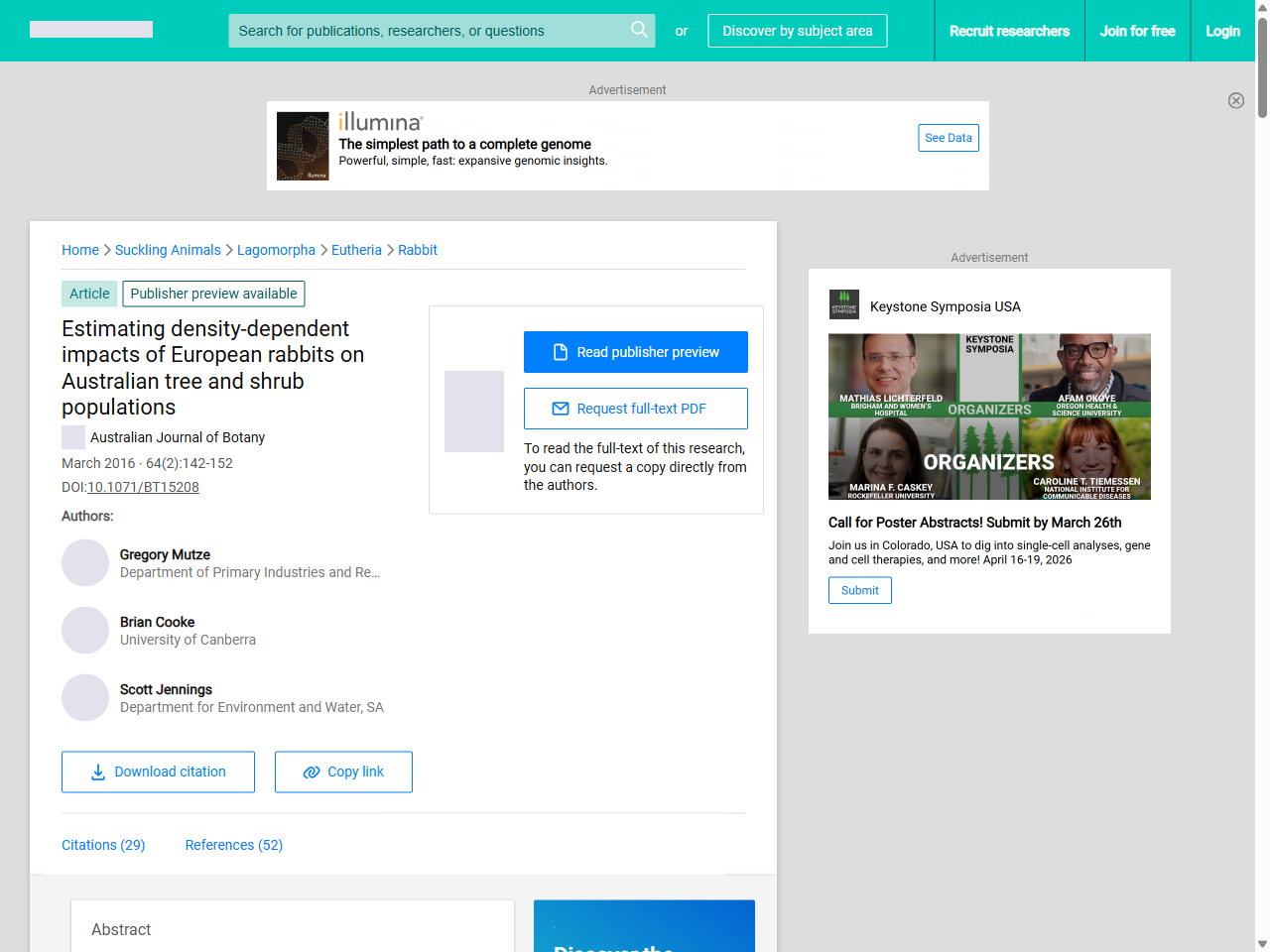 Preview of Estimating density-dependent impacts of European rabbits on Australian tree and shrub populations | Request PDF - ResearchGate, accessed August 10, 2025