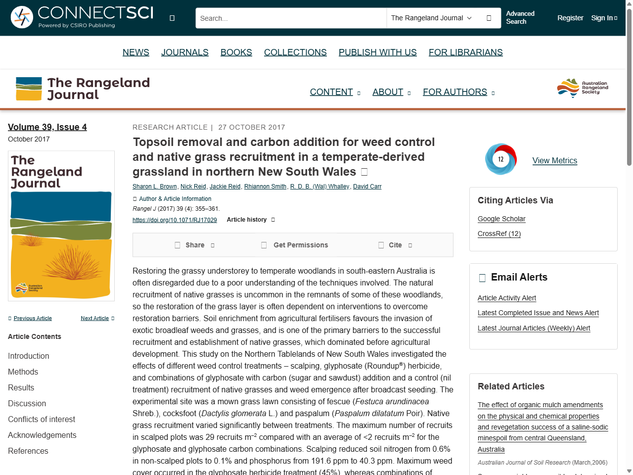 Preview of Topsoil removal and carbon addition for weed control and native grass recruitment in a temperate-derived grassland in northern New South Wales - CSIRO Publishing, accessed August 10, 2025