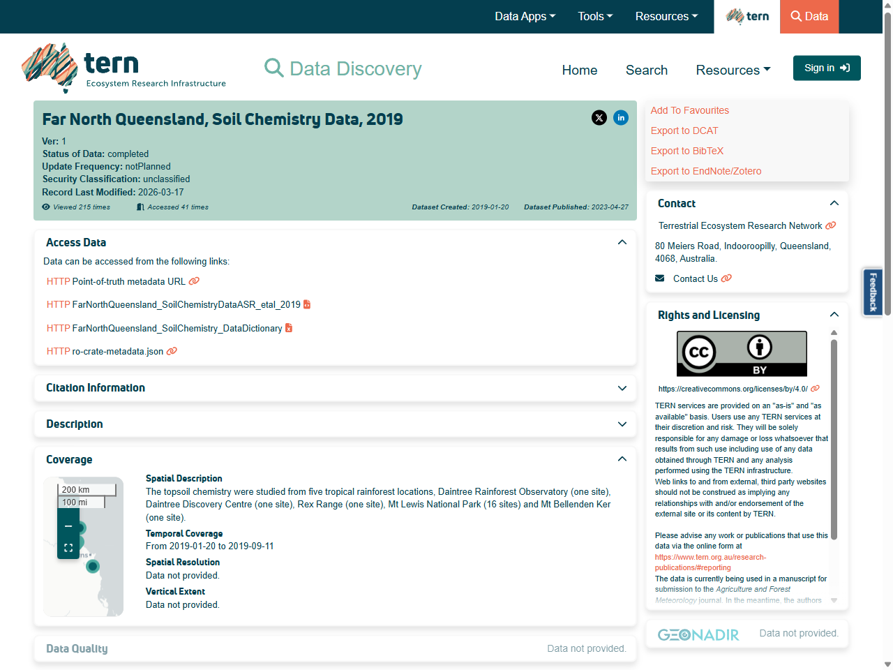 Preview of Far North Queensland, Soil Chemistry Data, 2019 - TERN Data Discovery Portal