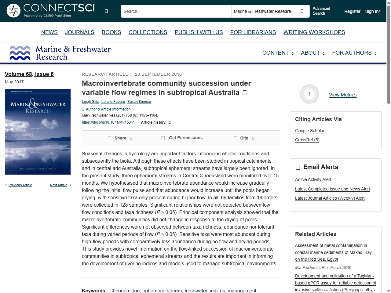 Preview of Macroinvertebrate community succession under variable flow regimes in subtropical Australia - CSIRO PUBLISHING | Marine and Freshwater Research