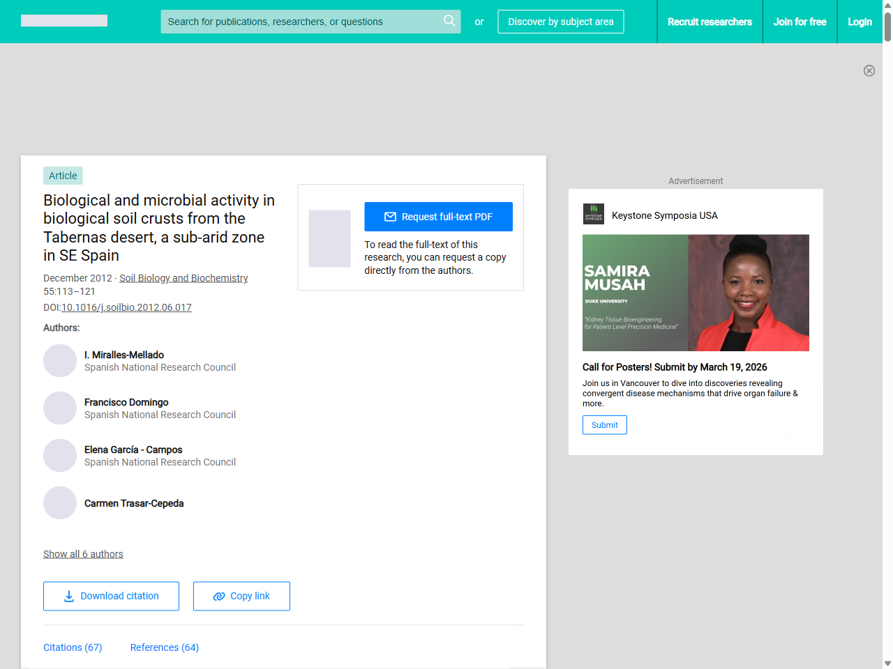 Preview of Biological and microbial activity in biological soil crusts from the Tabernas desert, a sub-arid zone in SE Spain | Request PDF - ResearchGate, accessed July 15, 2025,