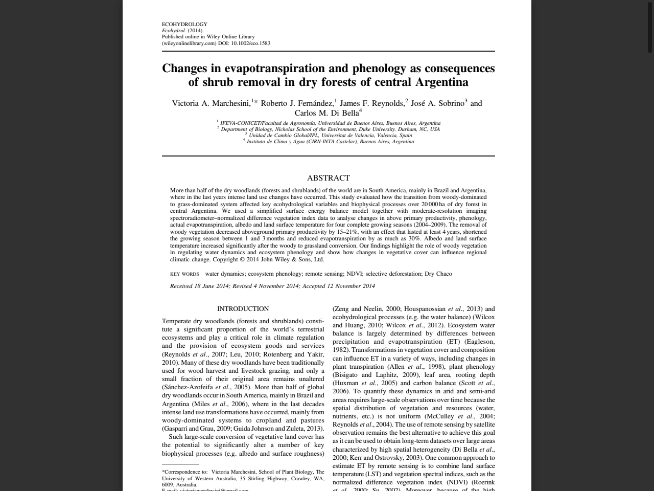 Preview of Changes in evapotranspiration and phenology as consequences of shrub removal in dry forests of central Argentina - CONICET