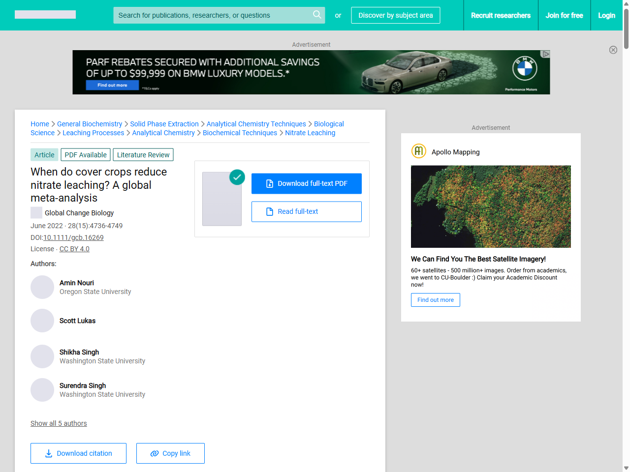 Preview of (PDF) When do cover crops reduce nitrate leaching? A global meta‐analysis