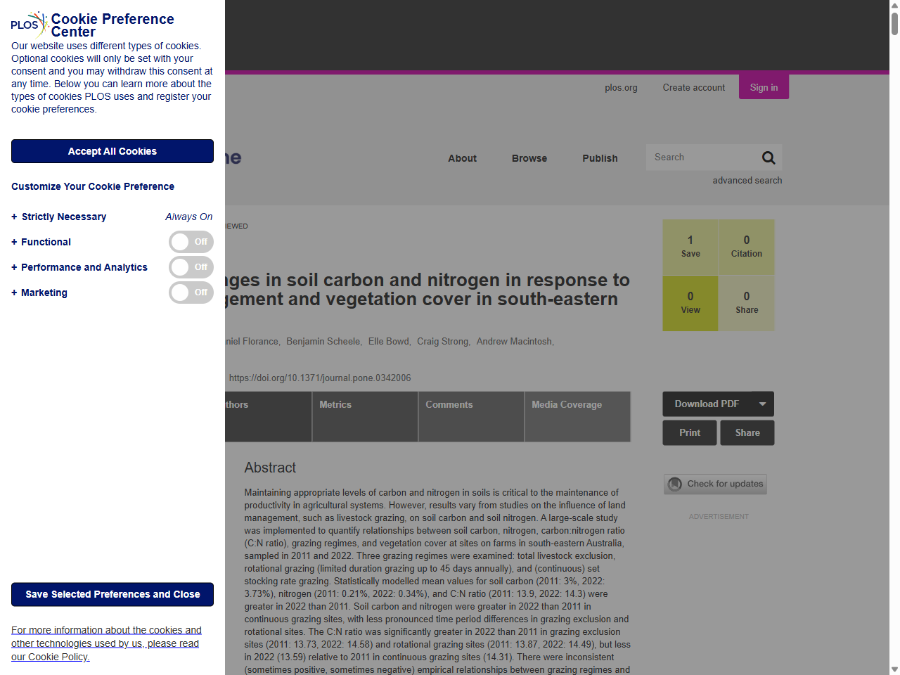 Preview of Orgill, S.E., et al. (2026). Maintaining appropriate levels of carbon and nitrogen in soils is critical to the maintenance of productivity in agricultural systems. PLOS ONE, 21(2), e0342006.