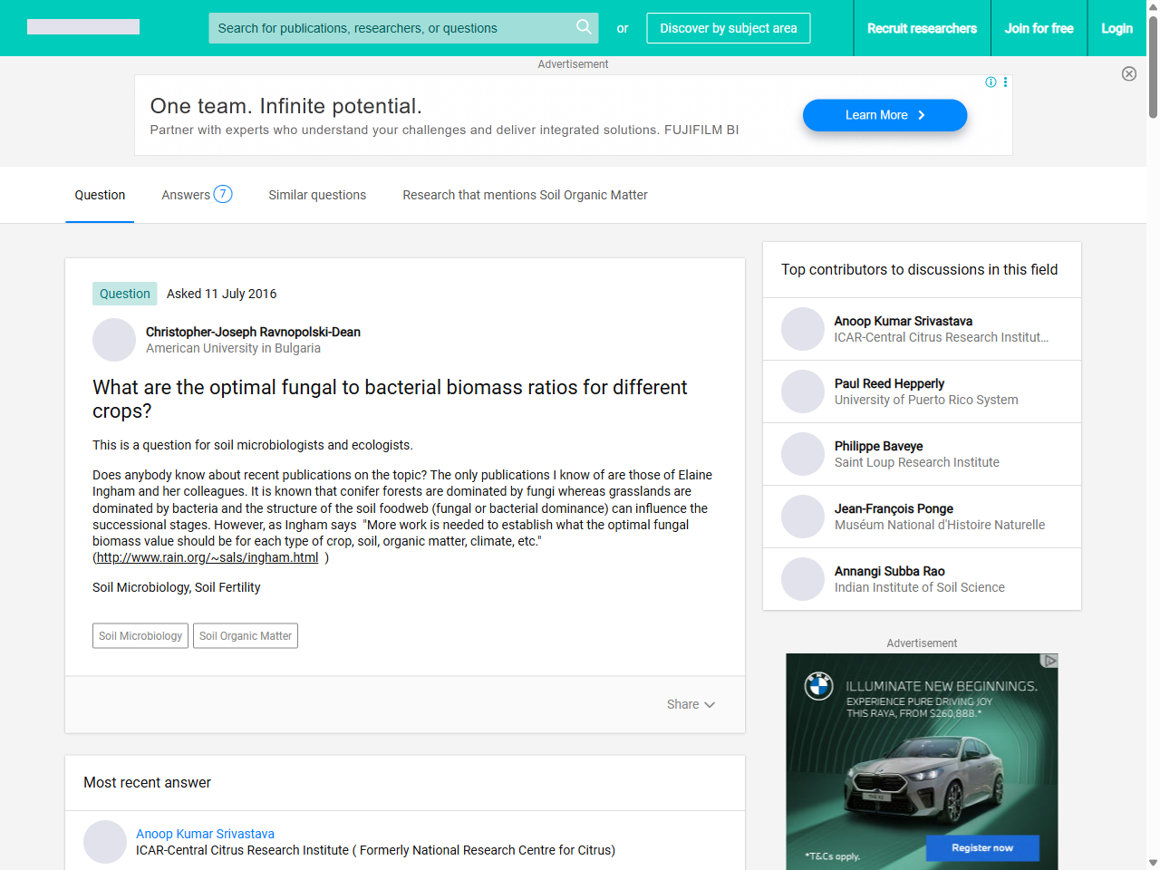 Preview of What are the optimal fungal to bacterial biomass ratios for different crops? - ResearchGate, accessed July 28, 2025
