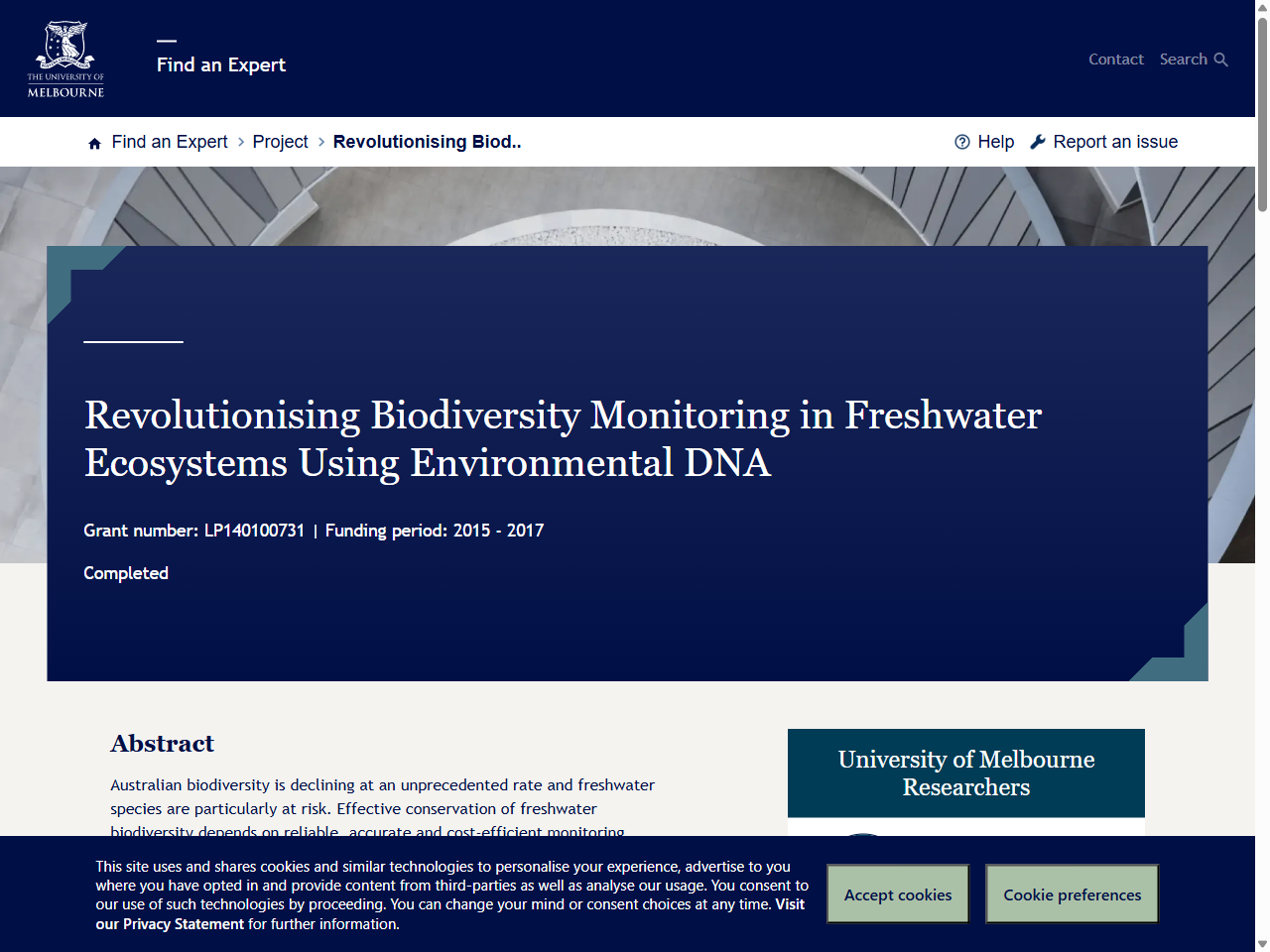 Preview of Revolutionising Biodiversity Monitoring in Freshwater Ecosystems Using Environmental DNA - Find an Expert - The University of Melbourne, accessed August 10, 2025
