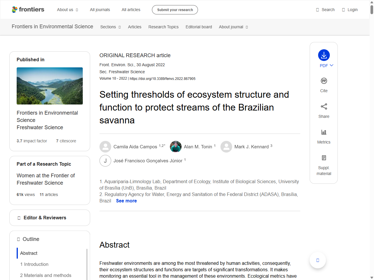 Preview of Setting thresholds of ecosystem structure and function to protect streams of the Brazilian savanna - Frontiers, accessed May 14, 2025, 