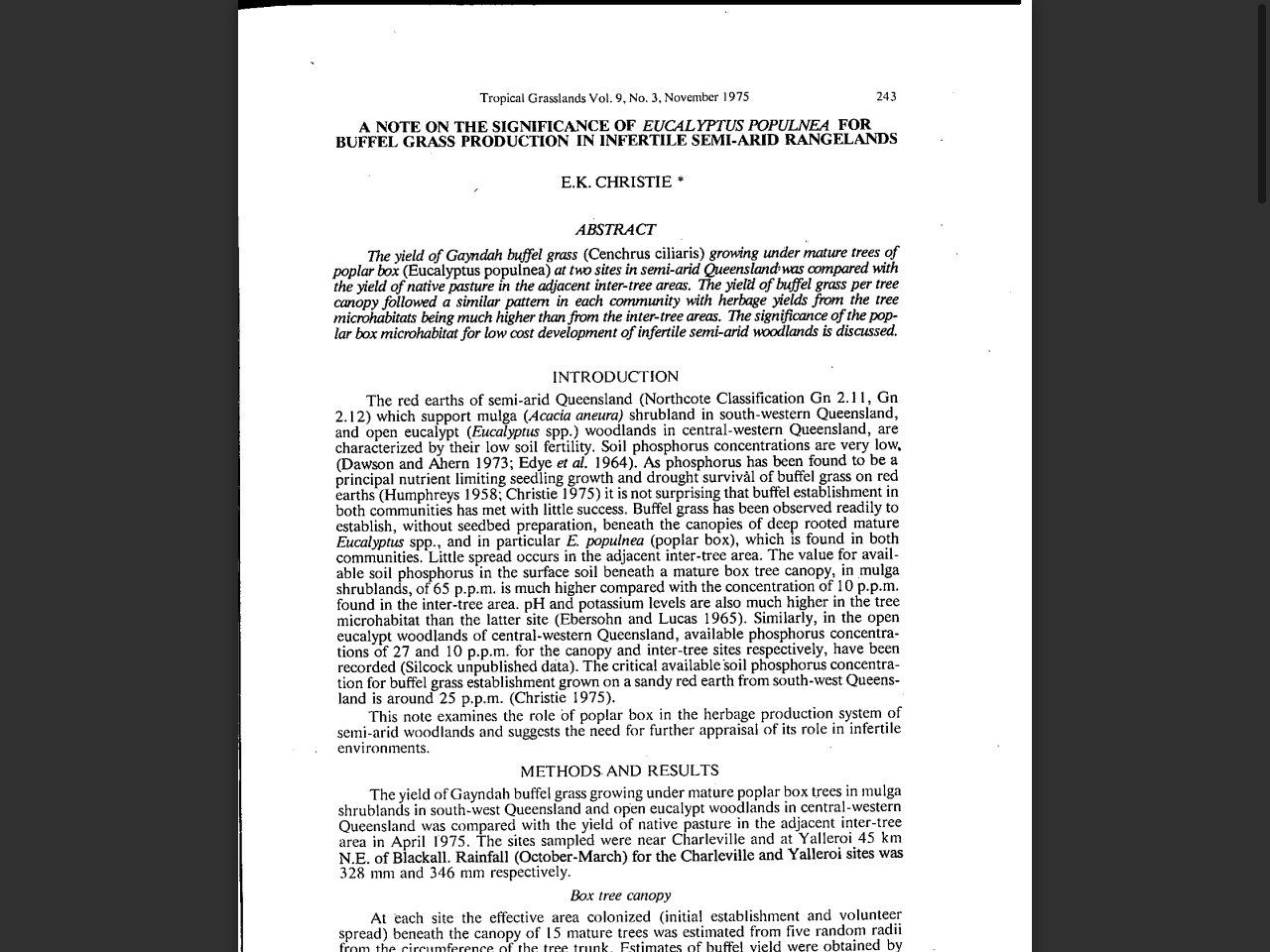 Preview of a note on the significance of eucalyptus populnea for buffel grass production in infertile semi-arid rangelands, accessed July 6, 2025, 
