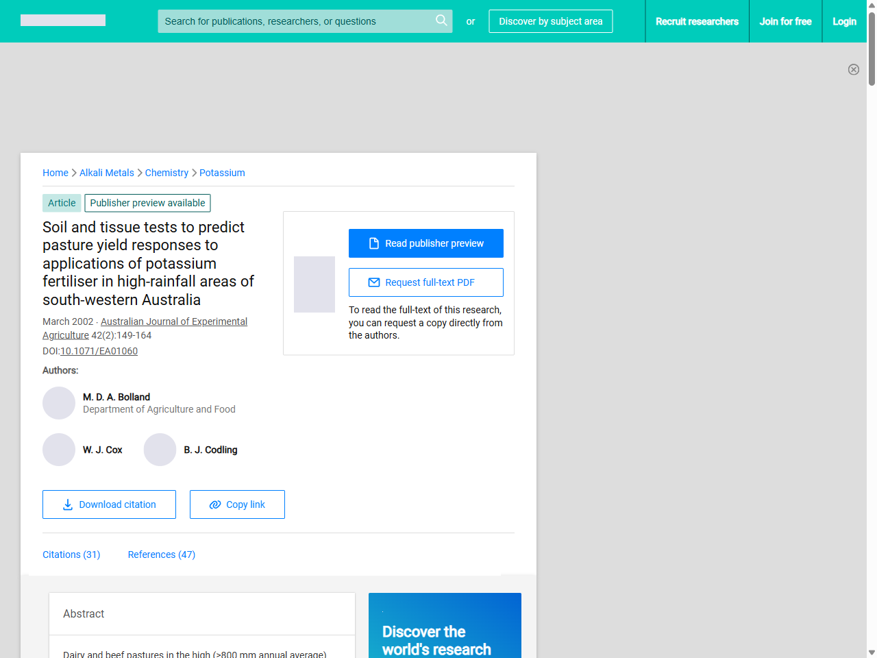 Preview of Soil and tissue tests to predict pasture yield responses to applications of potassium fertiliser in high-rainfall areas of south-western Australia | Request PDF - ResearchGate, accessed July 18, 2025, 