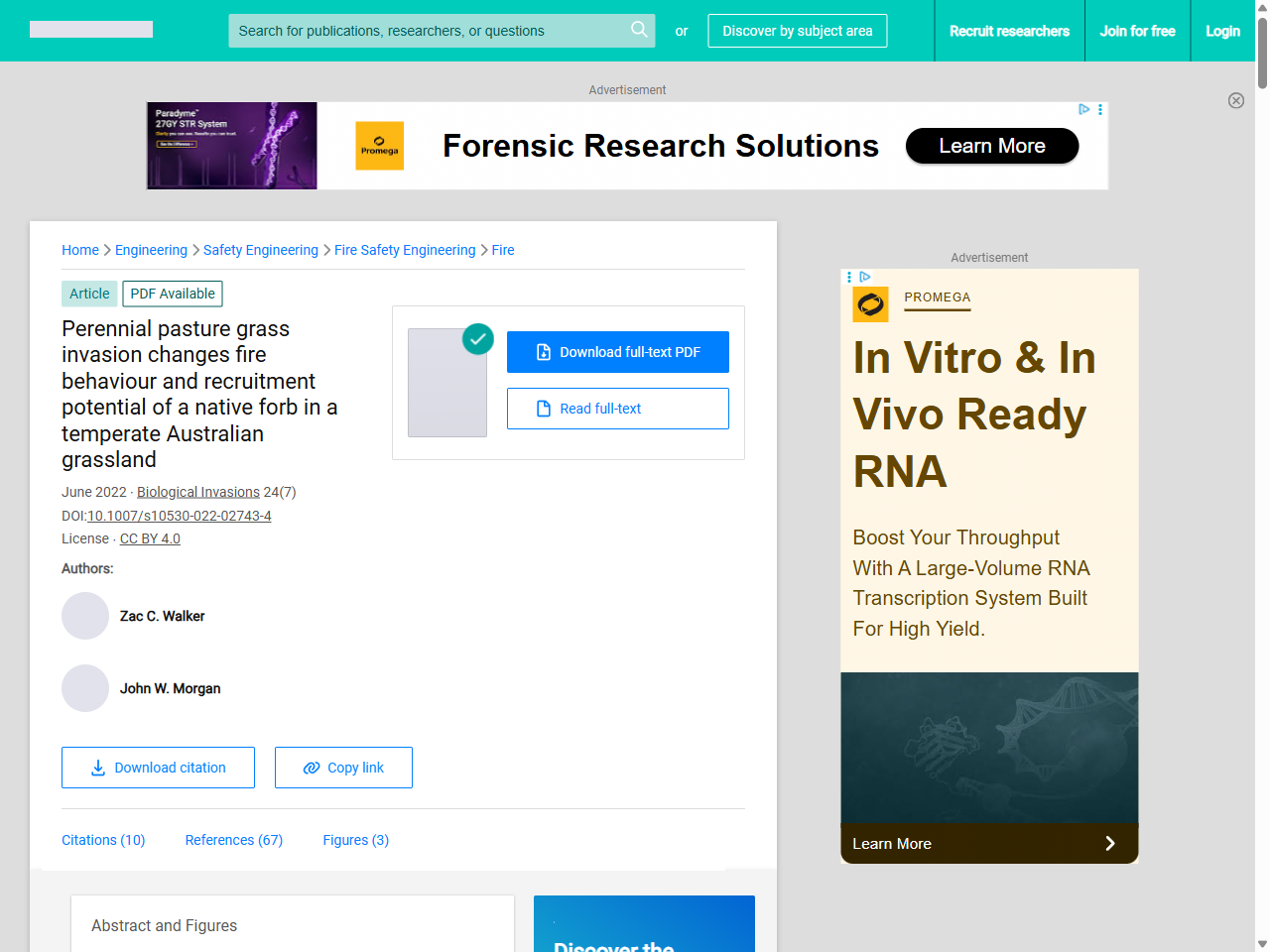 Preview of (PDF) Perennial pasture grass invasion changes fire behaviour and recruitment potential of a native forb in a temperate Australian grassland - ResearchGate, accessed July 15, 2025,