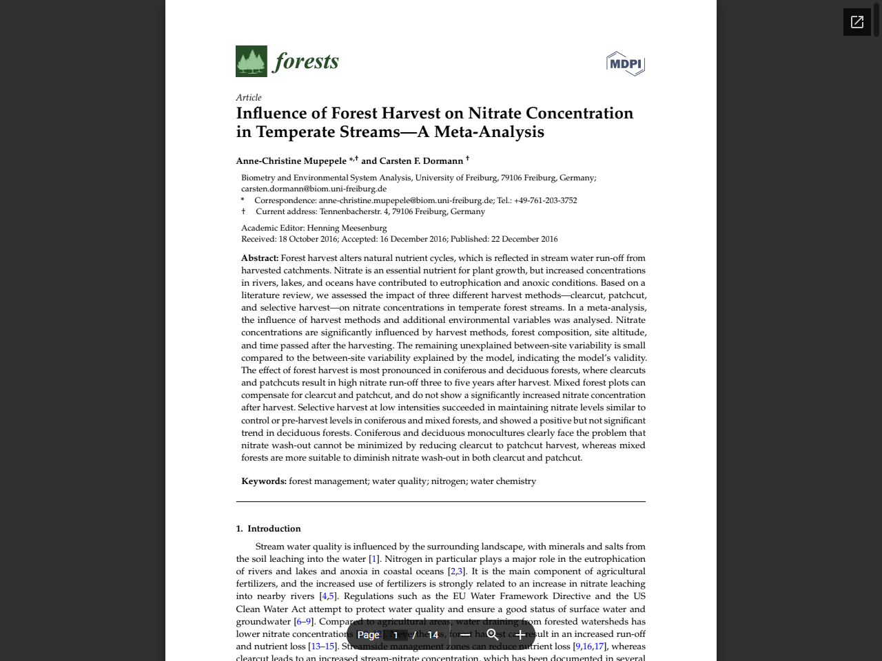 Preview of Influence of Forest Harvest on Nitrate Concentration in Temperate Streams—A Meta-Analysis - FreiDok plus, accessed August 12, 2025