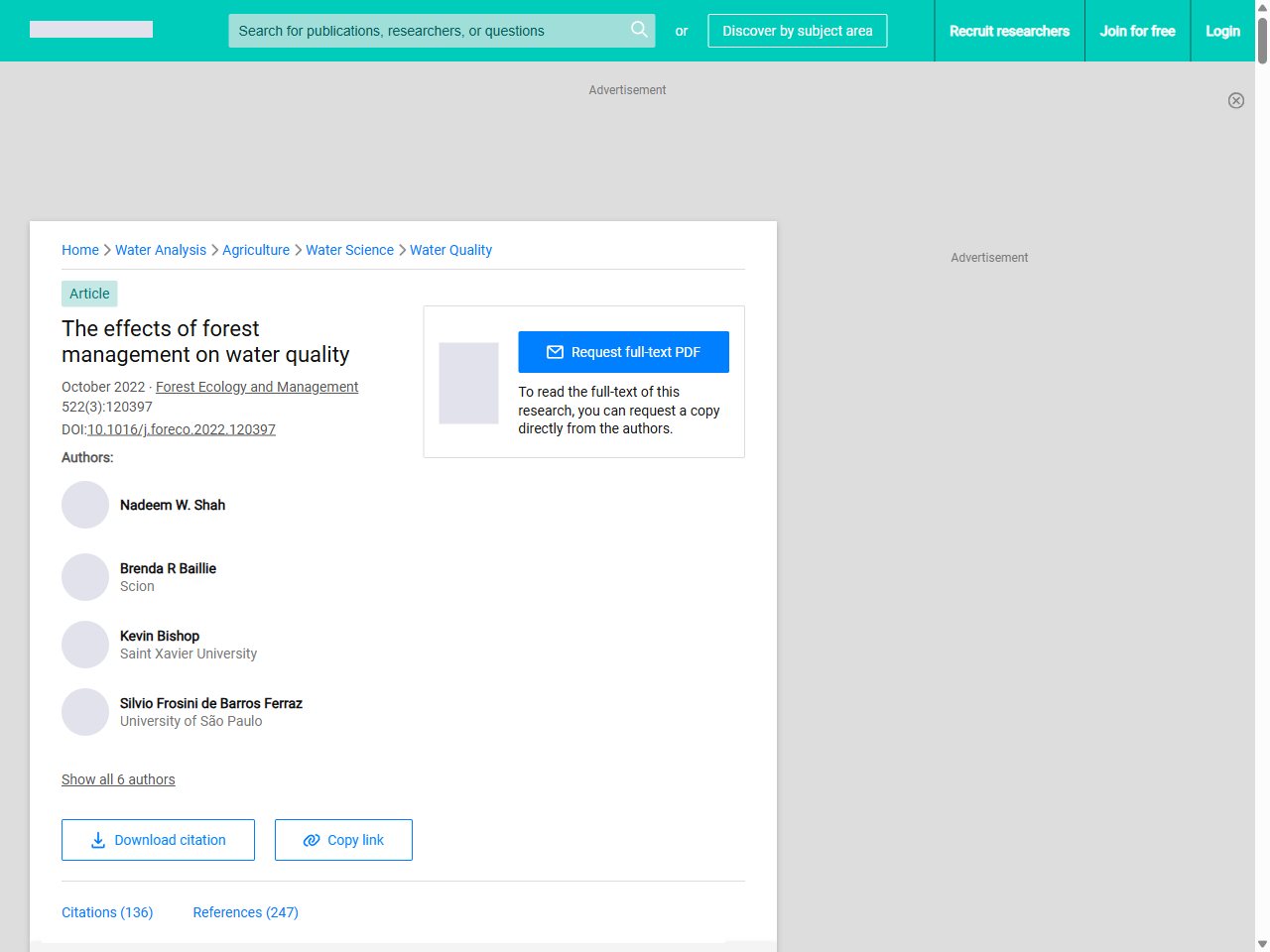 Preview of The effects of forest management on water quality | Request PDF - ResearchGate, accessed May 15, 2025,