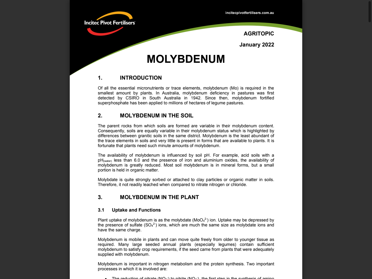 Preview of MOLYBDENUM - Incitec Pivot Fertilisers, accessed July 18, 2025, 