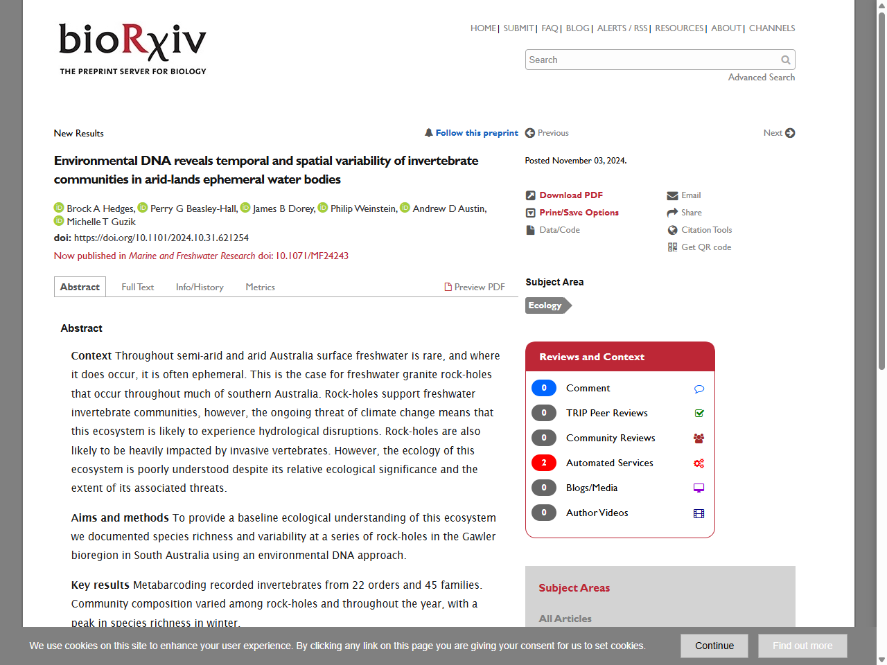 Preview of Environmental DNA reveals temporal and spatial variability of invertebrate communities in arid-lands ephemeral water bodies