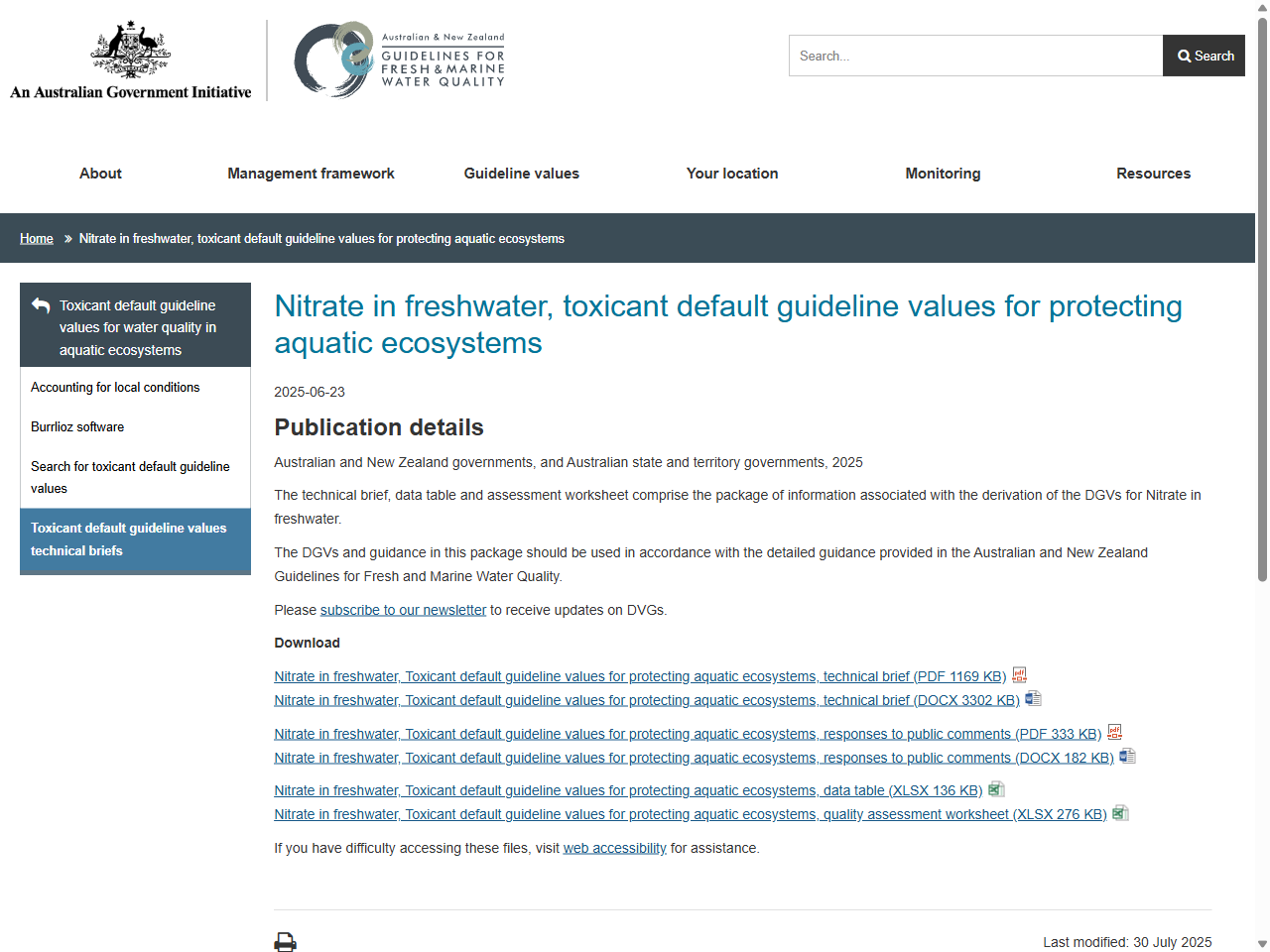 Preview of Nitrate in freshwater, toxicant default guideline values for protecting ..., accessed August 8, 2025