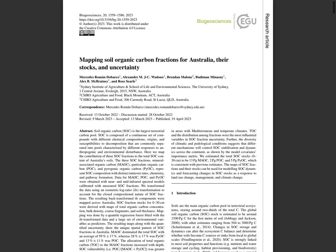 Preview of Mapping soil organic carbon fractions for Australia, their stocks, and uncertainty - BG, accessed July 6, 2025, 