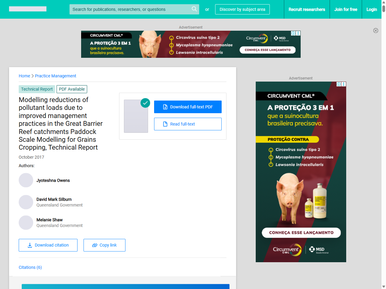 Preview of (PDF) Modelling reductions of pollutant loads due to improved management practices in the Great Barrier Reef catchments Paddock Scale Modelling for Grains Cropping, Technical Report - ResearchGate, accessed May 11, 2025,
