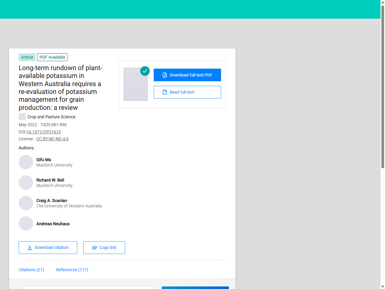 Preview of (PDF) Long-term rundown of plant-available potassium in Western Australia requires a re-evaluation of potassium management for grain production: a review - ResearchGate, accessed July 28, 2025, 