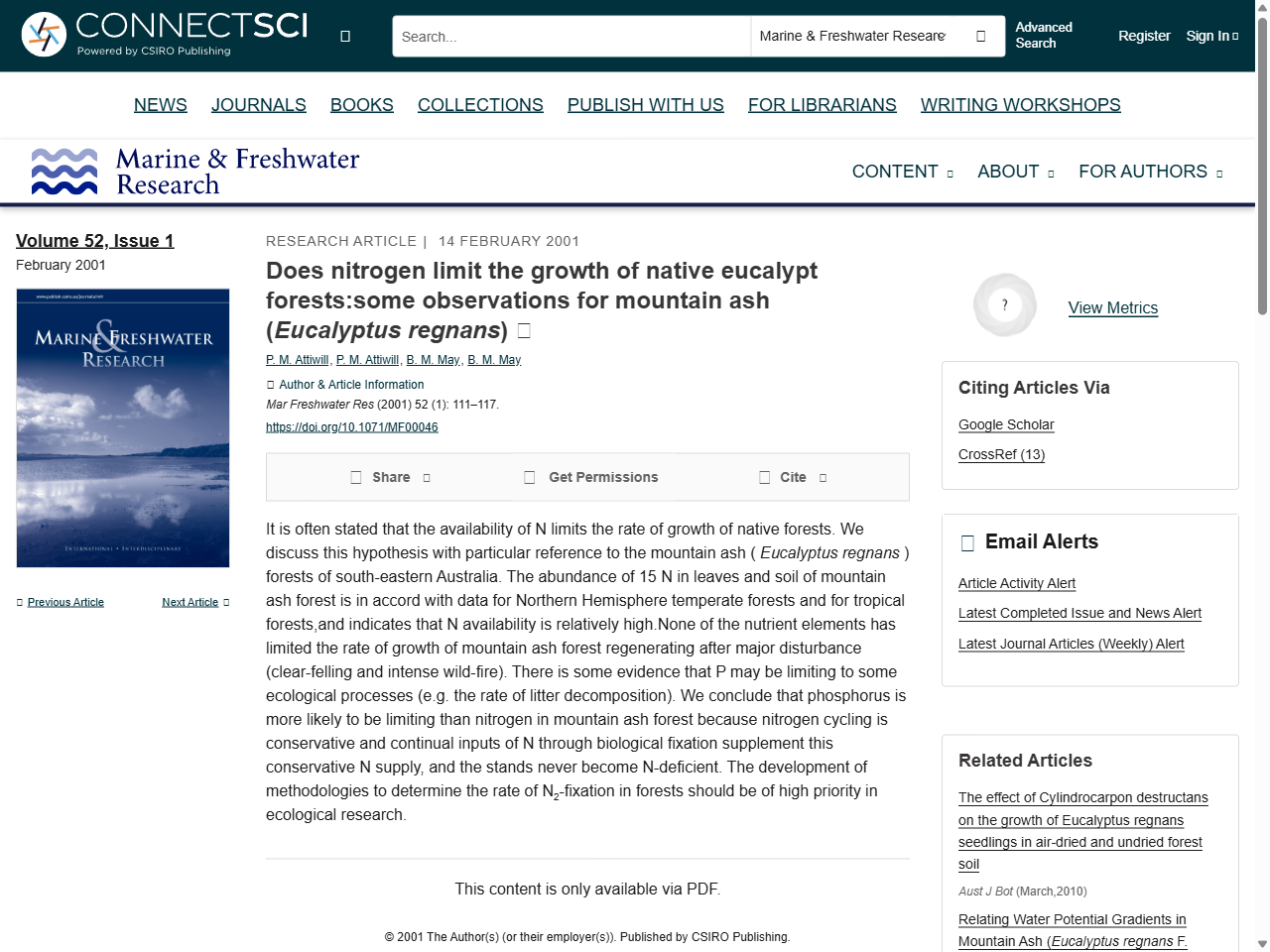 Preview of Does nitrogen limit the growth of native eucalypt forests:some observations for mountain ash (Eucalyptus regnans) - CSIRO Publishing, accessed July 30, 2025, 