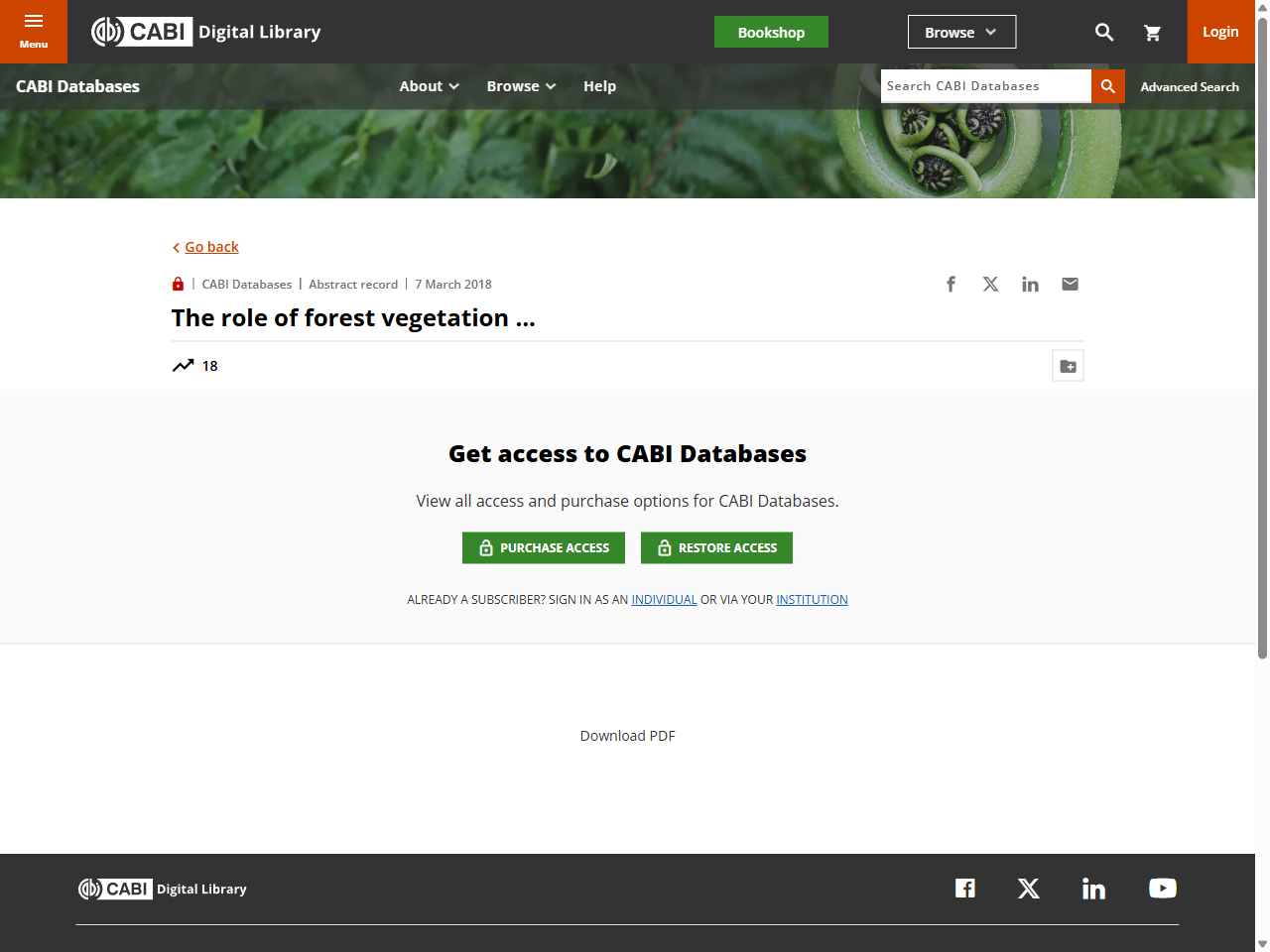 Preview of THE ROLE OF FOREST VEGETATION IN KARST ON SOIL PROTECTION FROM EROSION - CABI Digital Library, accessed July 27, 2025