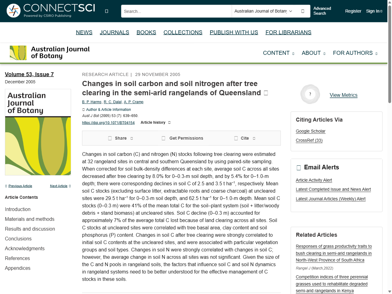 Preview of Changes in soil carbon and nitrogen stocks following tree clearing were estimated at 32 rangeland sites in central and southern Queensland