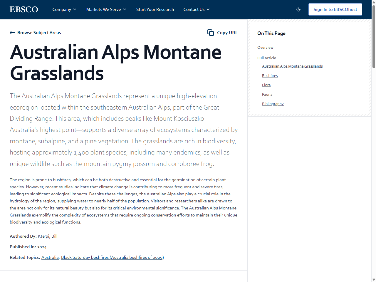 Preview of Australian Alps Montane Grasslands | EBSCO Research Starters