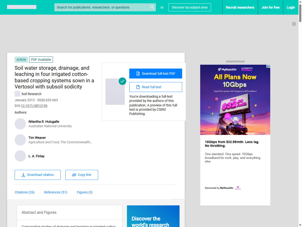 Preview of (PDF) Soil water storage, drainage, and leaching in four irrigated cotton-based cropping systems sown in a Vertosol with subsoil sodicity - ResearchGate, accessed July 16, 2025